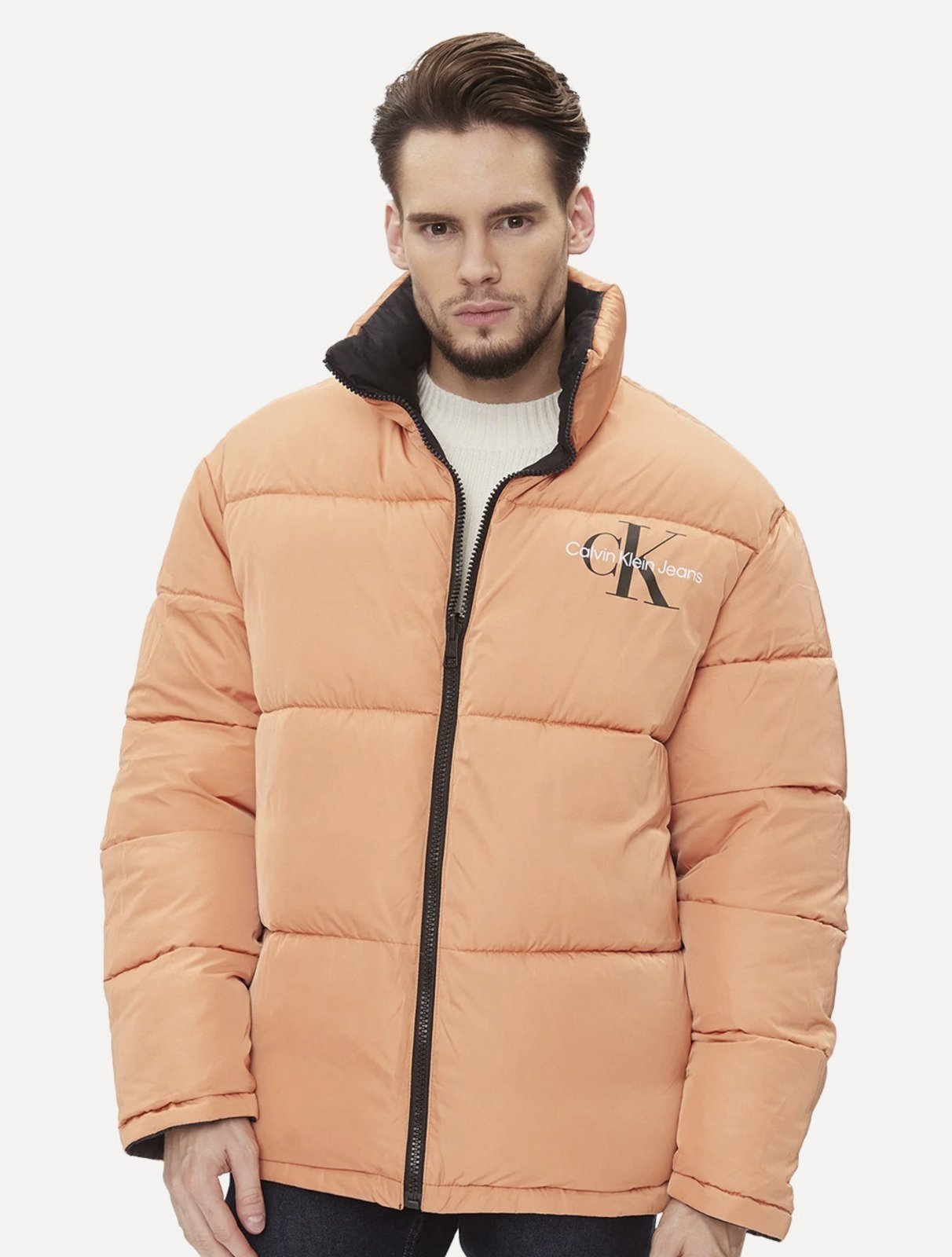 Vista 3 Jaqueta Calvin Klein Jeans Dupla Face Puffer Reversible 90 Preta laranja Calvin Klein laranja