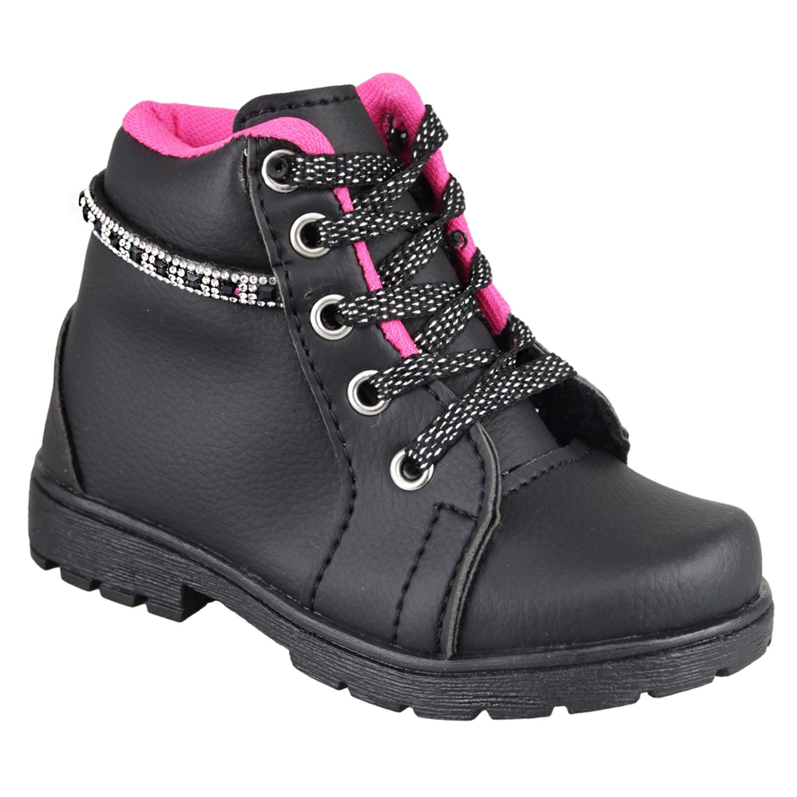 Infantil – Bota Tribo Guri Menina Blogueirinha Strass Estilosa Brilho Delicada Confortável Moda 20 ao 27 Preto/Pink