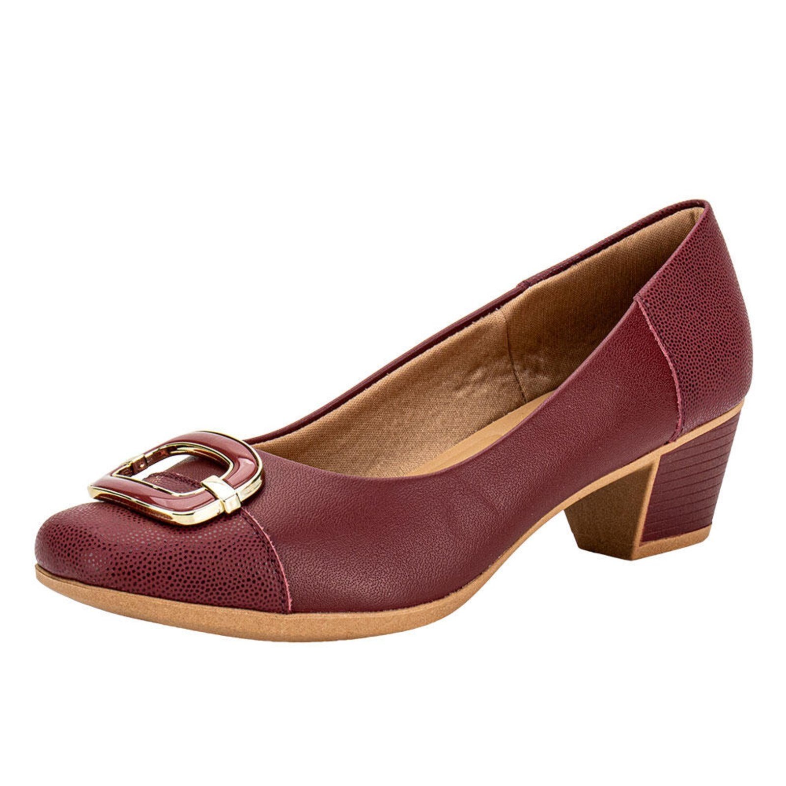 Sapato Feminino Salto Grosso Usaflex Mm1502 0941502 Vinho