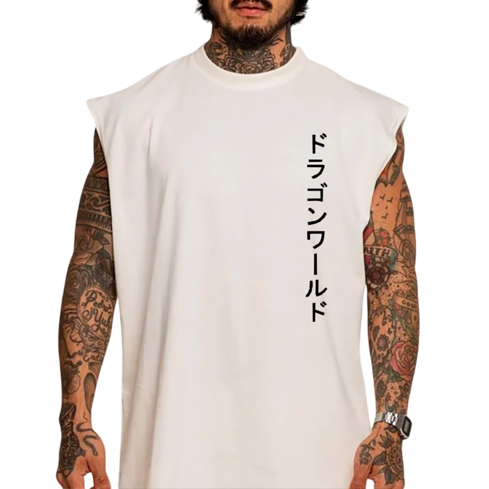 Camiseta Regata Machão Ousy Dragão Oriental Oversized Masculina Branco