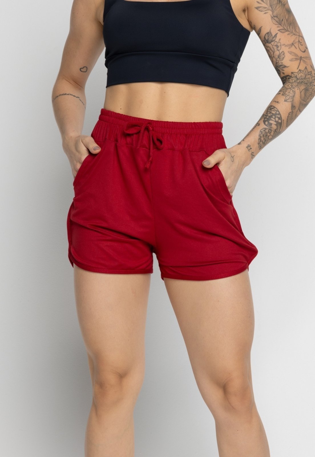 Vista 2 Short Vekyo Com Bolso Feminino Moda Praia Piscina Verão Fitness cinza VEKYO cinza