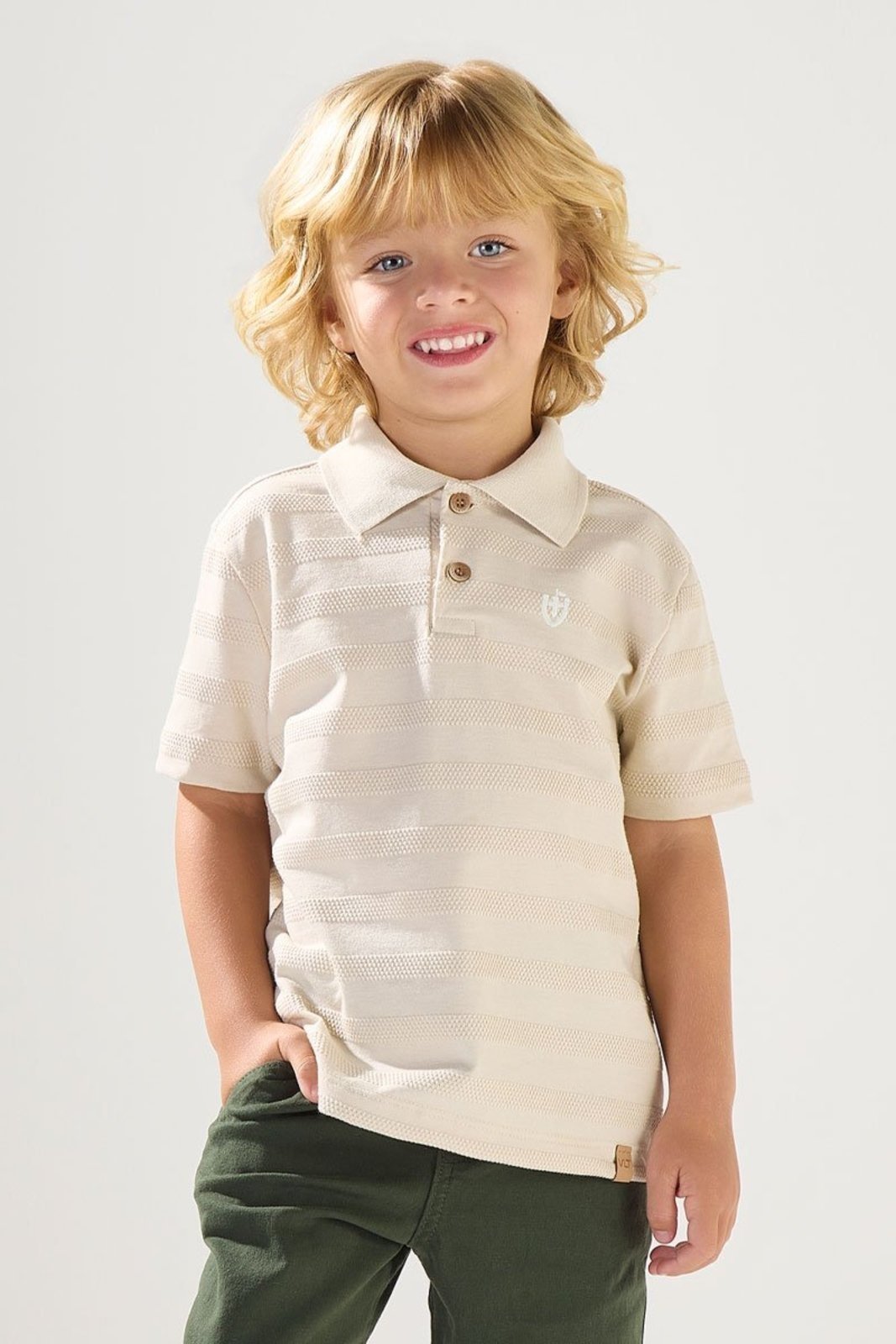Infantil - Polo Off Malha Texturizada com Bordado Valent