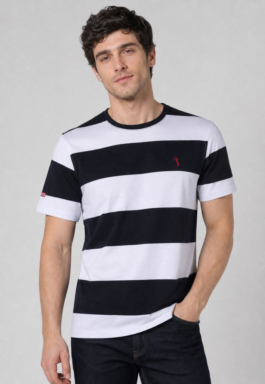 Camiseta Masculina Aleatory Listrada Azul Marinho