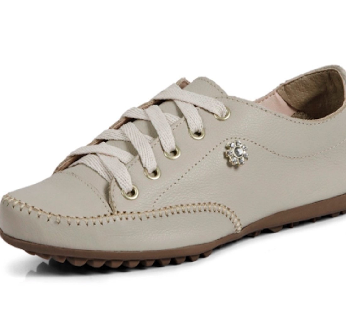 Tênis Sapatênis Feminino diRavena em Couro – Cod100 – Bege