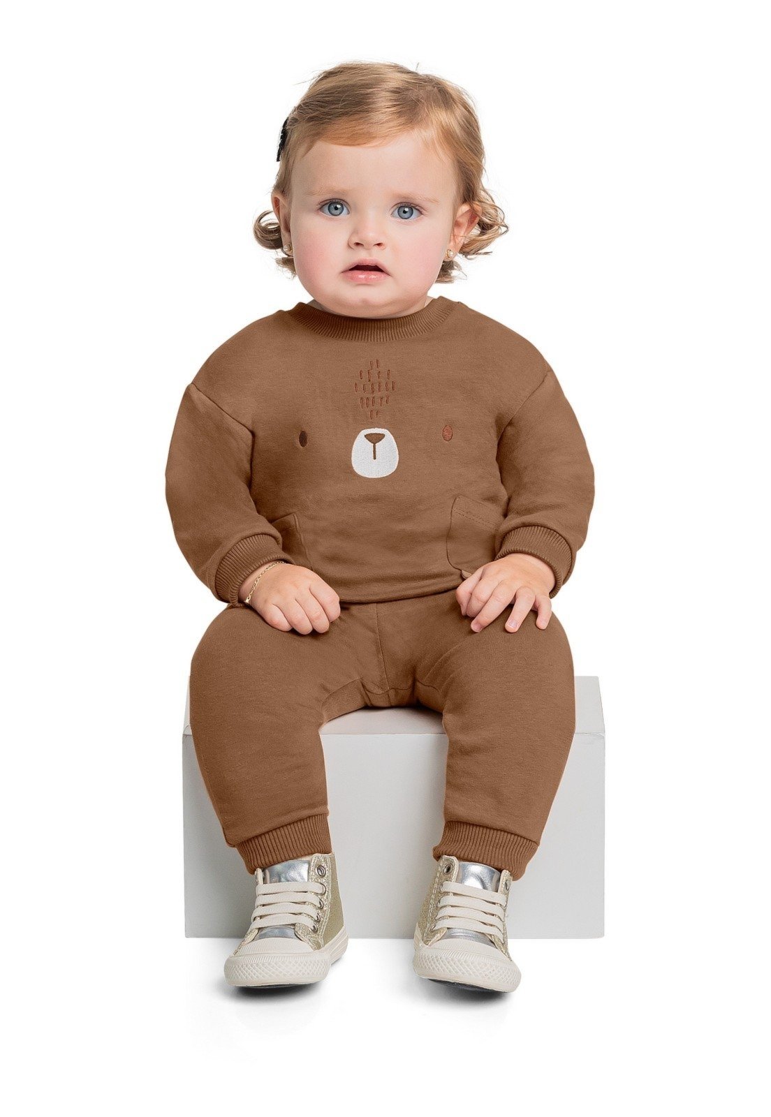 Infantil – Conjunto de Ursinho com Blusão e Calça Unissex para Quimby Marrom