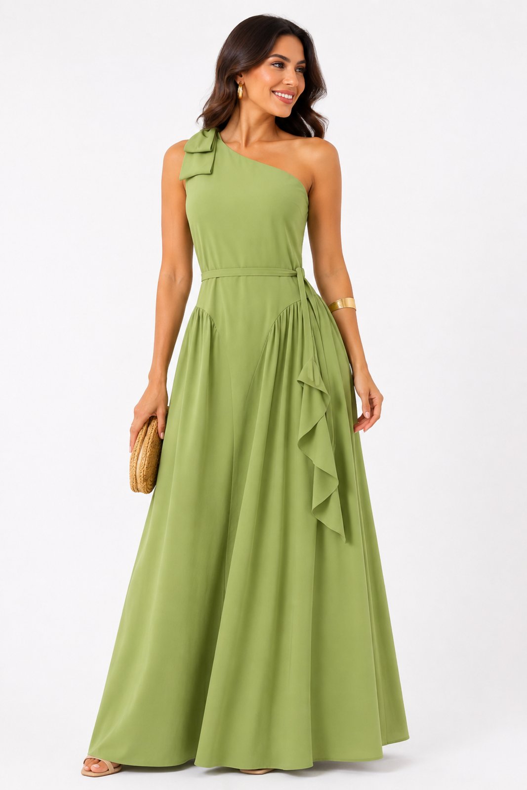 Vestido Longo D Bell Outlet Fashion Nula Manga Verde