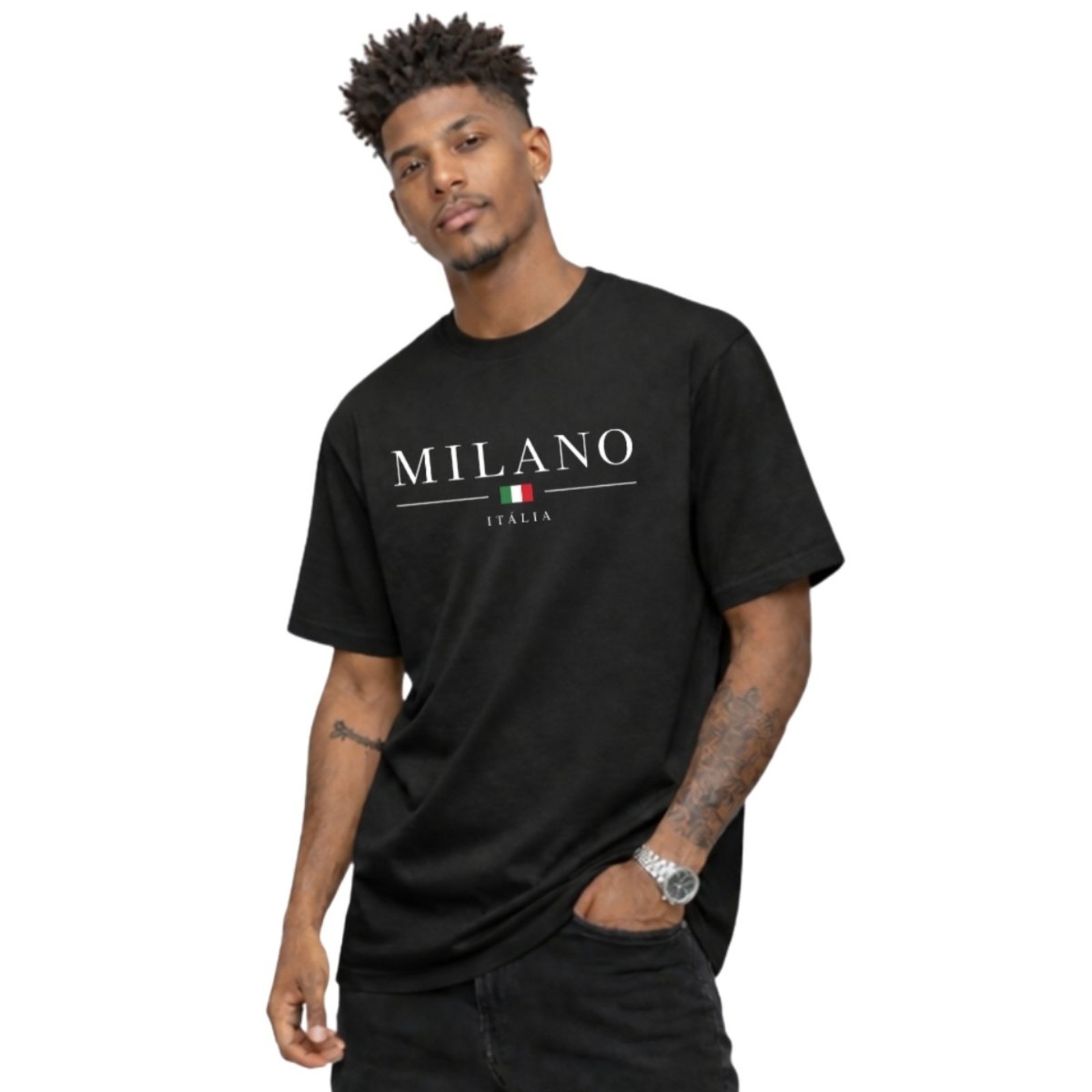 Camiseta Basica Algodão Gola Redonda Masculina Estampa Milano
