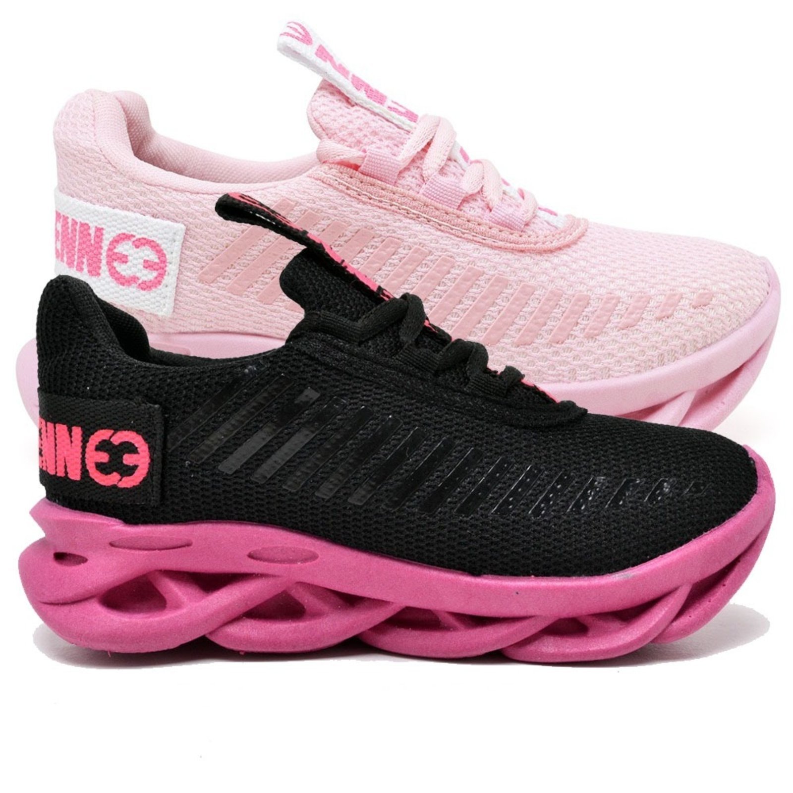 Infantil – kit 2 Tênis Menina Evoltenn Sola Trança Escolar Rosa e Preto Pink