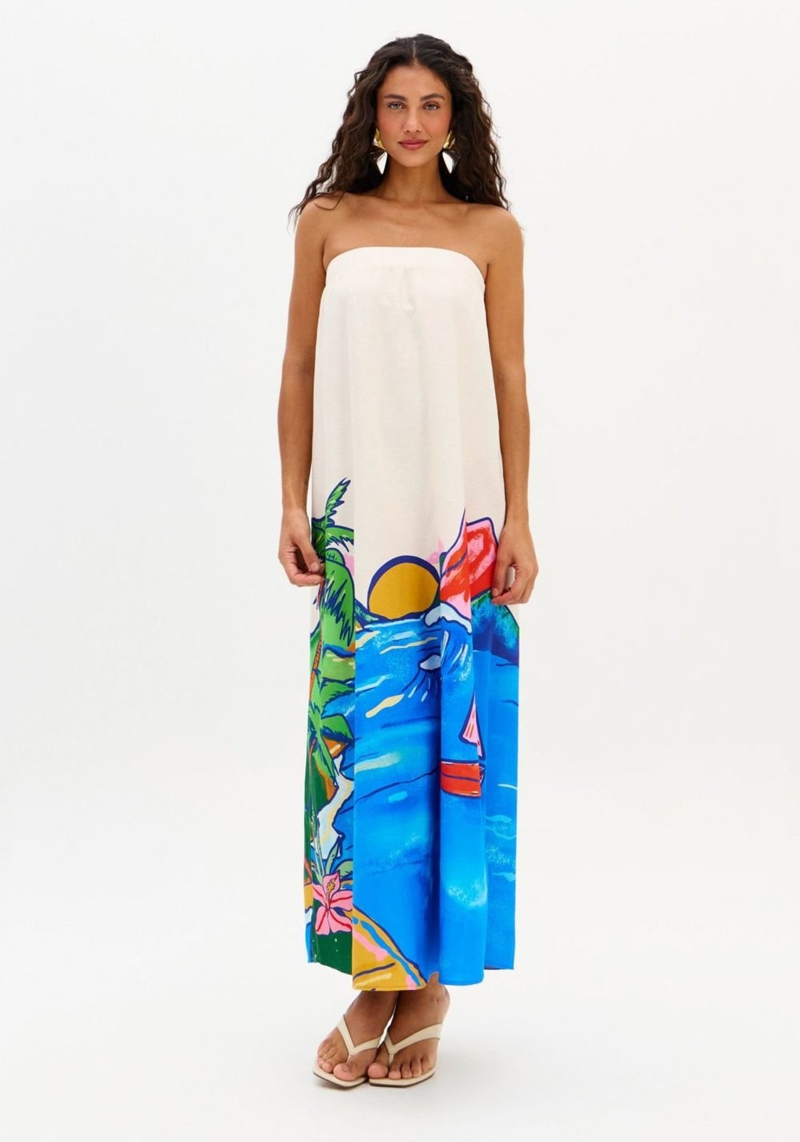 Vestido Super Midi Com Linho Estampado My Favorite Things