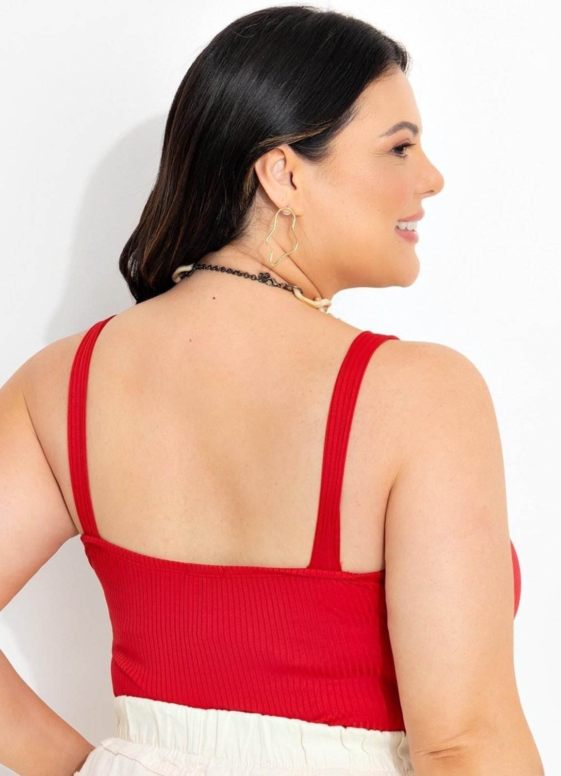 Vista 3 Blusa Em Canelado Vermelha Marguerite vermelho Marguerite vermelho