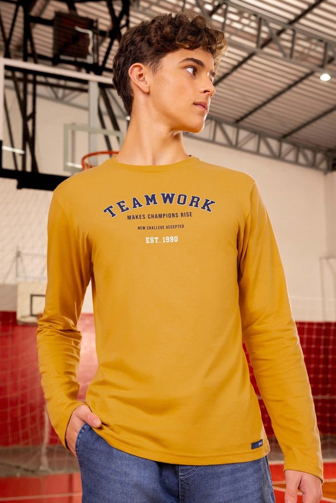 Infantil - Camiseta Juvenil Menino Longa Teamwork Beats Amarelo