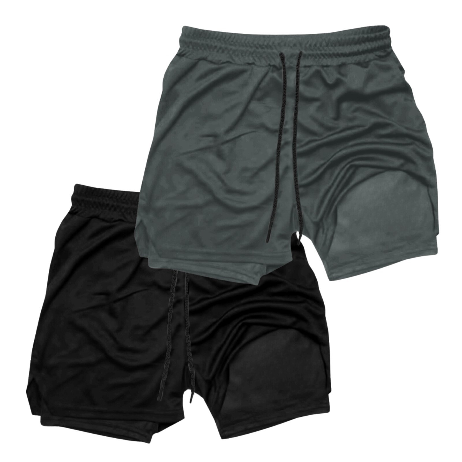 Kit 2 Shorts Treino Dry Térmico 2 em 1 com Bolso para Cel. e Porta-Toalha Calção Fitness Academia