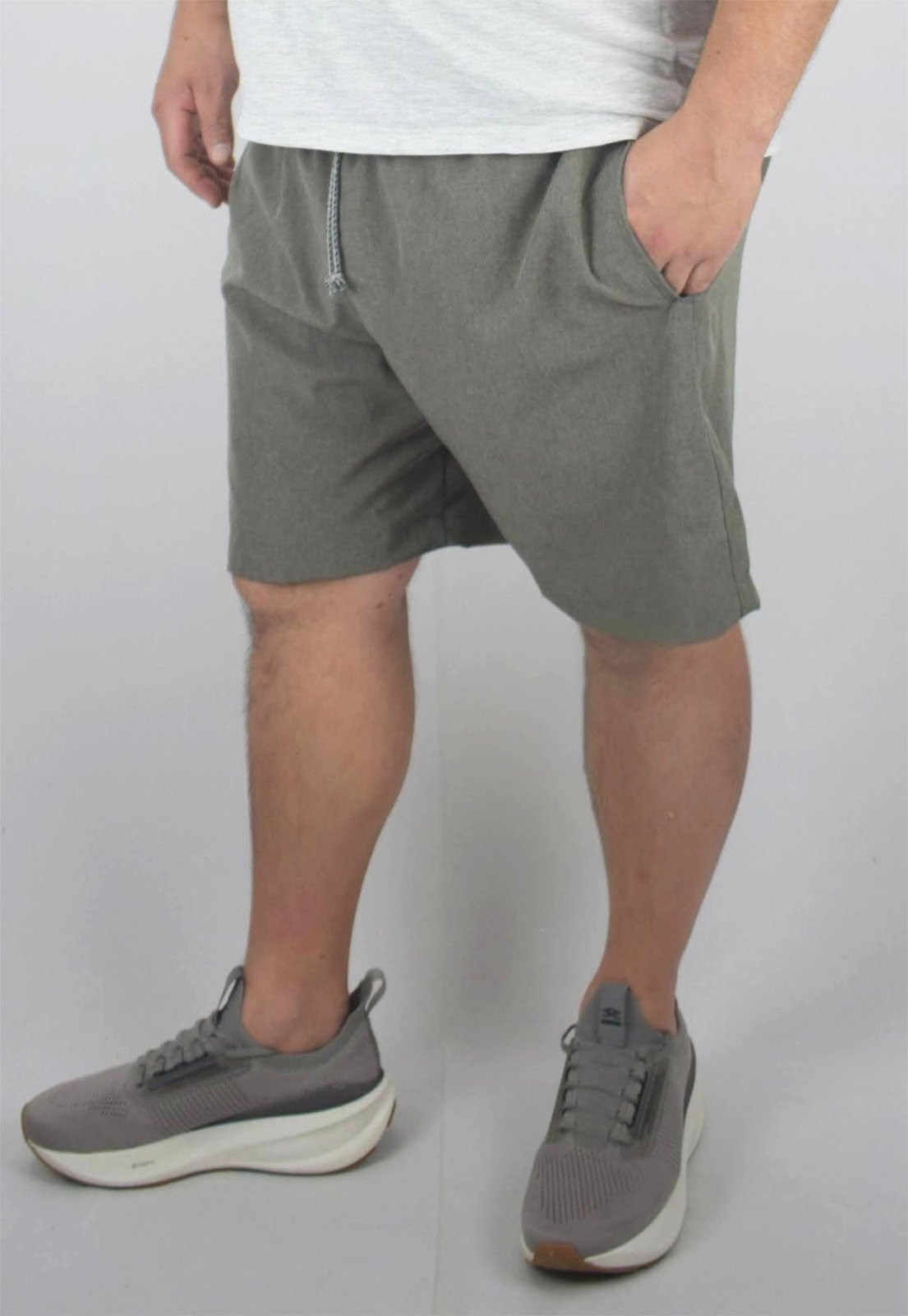Short elastano Mescla Tactel Extra Grande Plus Size praia Cinza