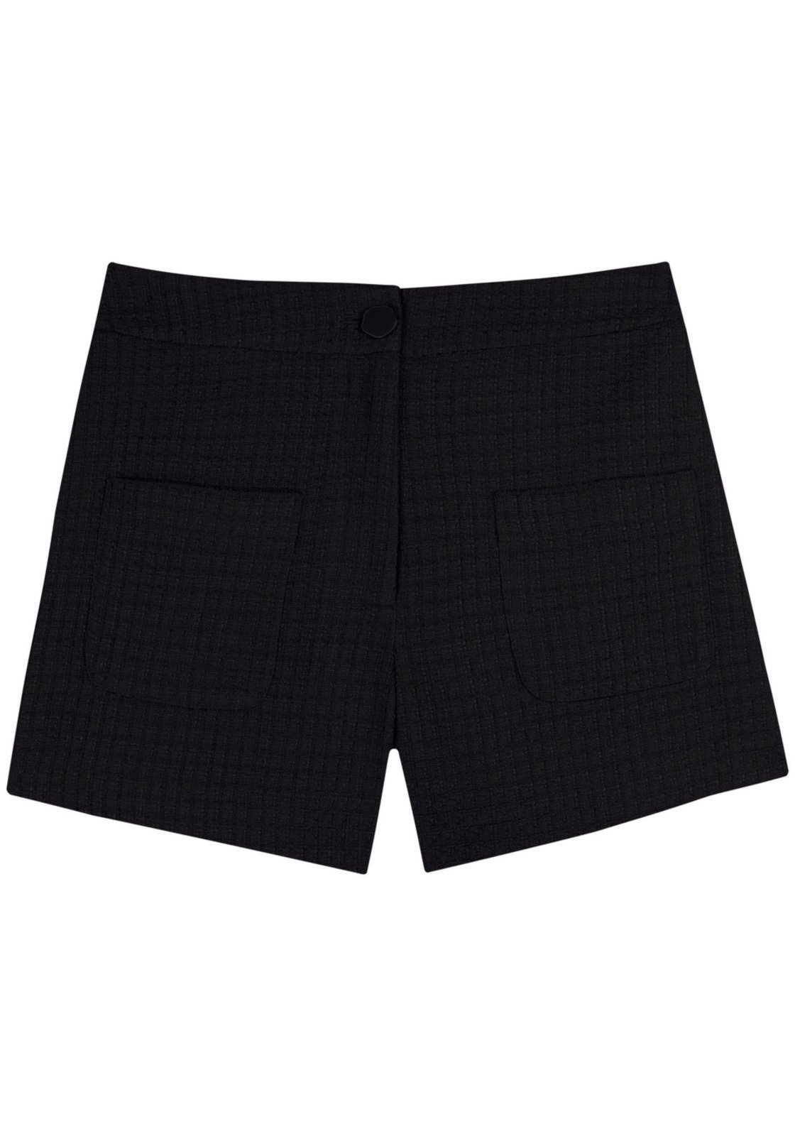 Short Lez a Lez Curto Em Tweed Com Cintura Média E Bolsos Frontais