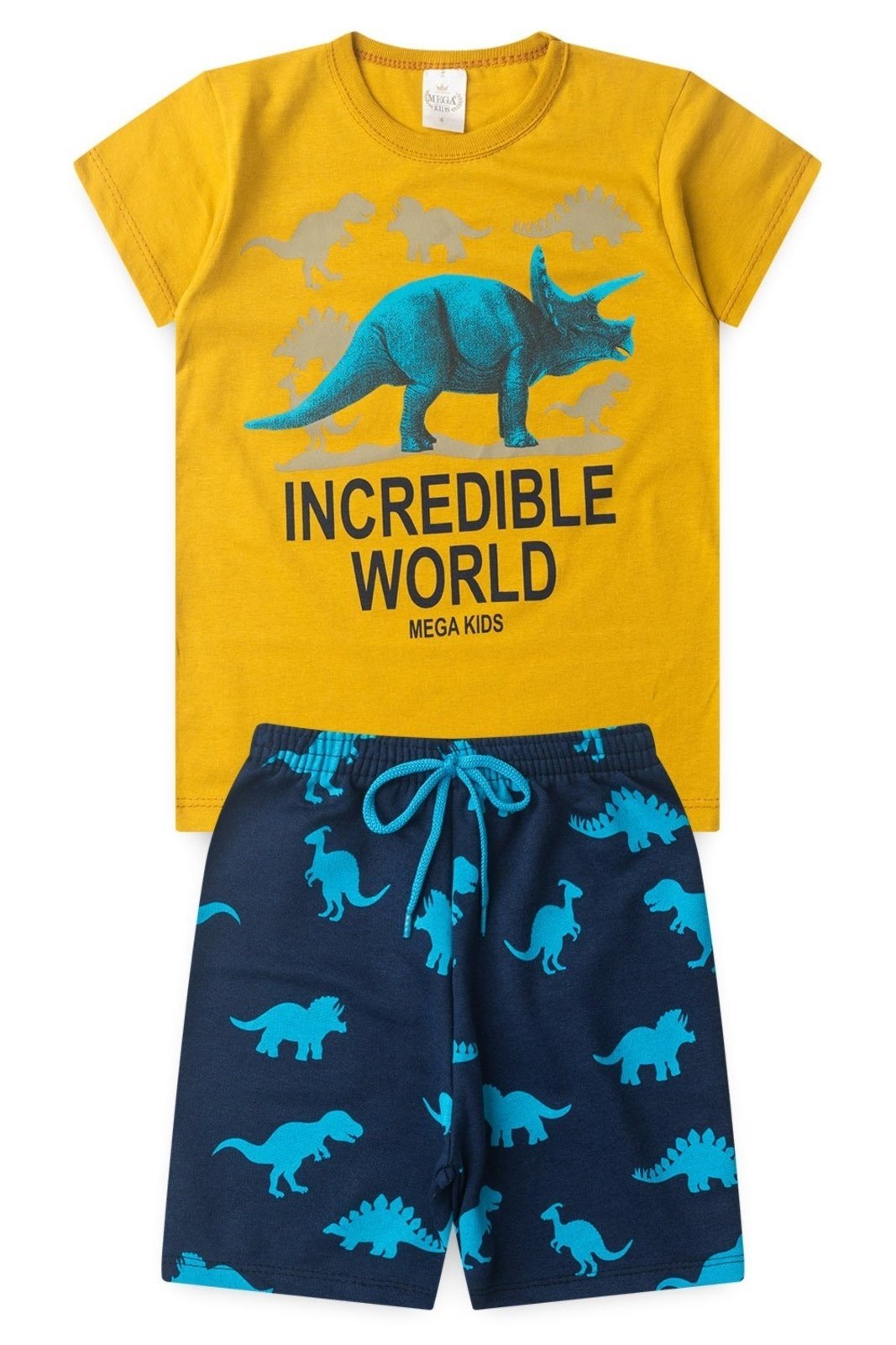 Vista 2 Infantil - Conjunto Verão Masculino Incredible World Mostarda - Mega Mega Kids unico Mega Kids unico