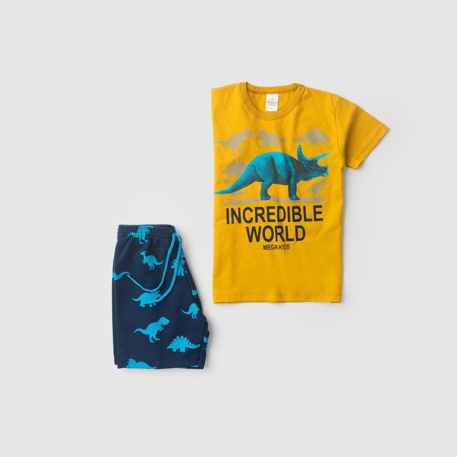 Vista 3 Infantil - Conjunto Verão Masculino Incredible World Mostarda - Mega Mega Kids unico Mega Kids unico