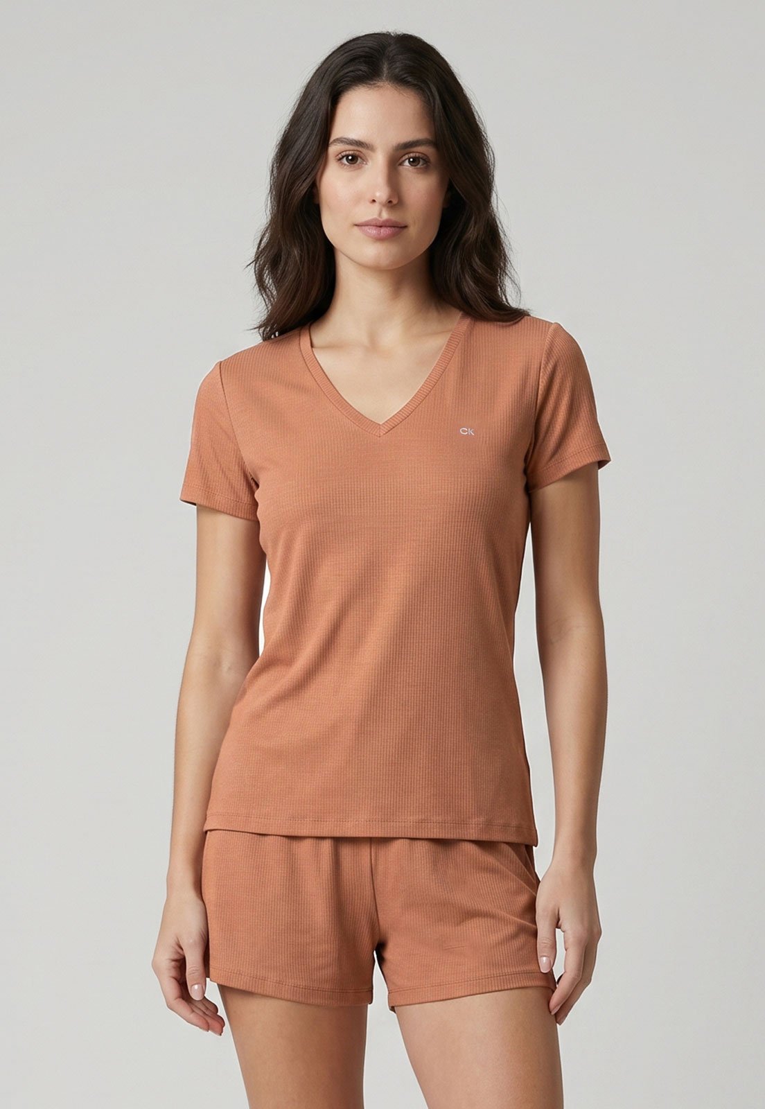 Conjunto de Pijama Feminino Calvin Klein Underwear Manga Curta Caramelo