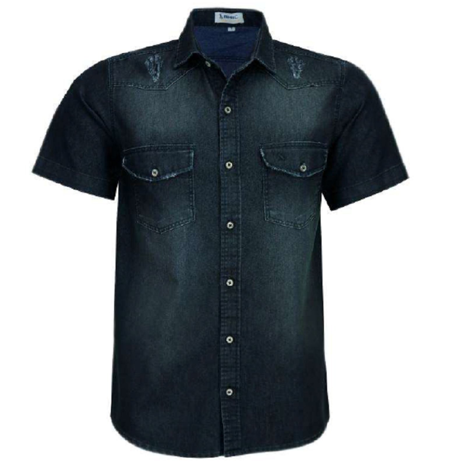 Camisa Jeans Manga Curta com Bolso Original Amil Preto