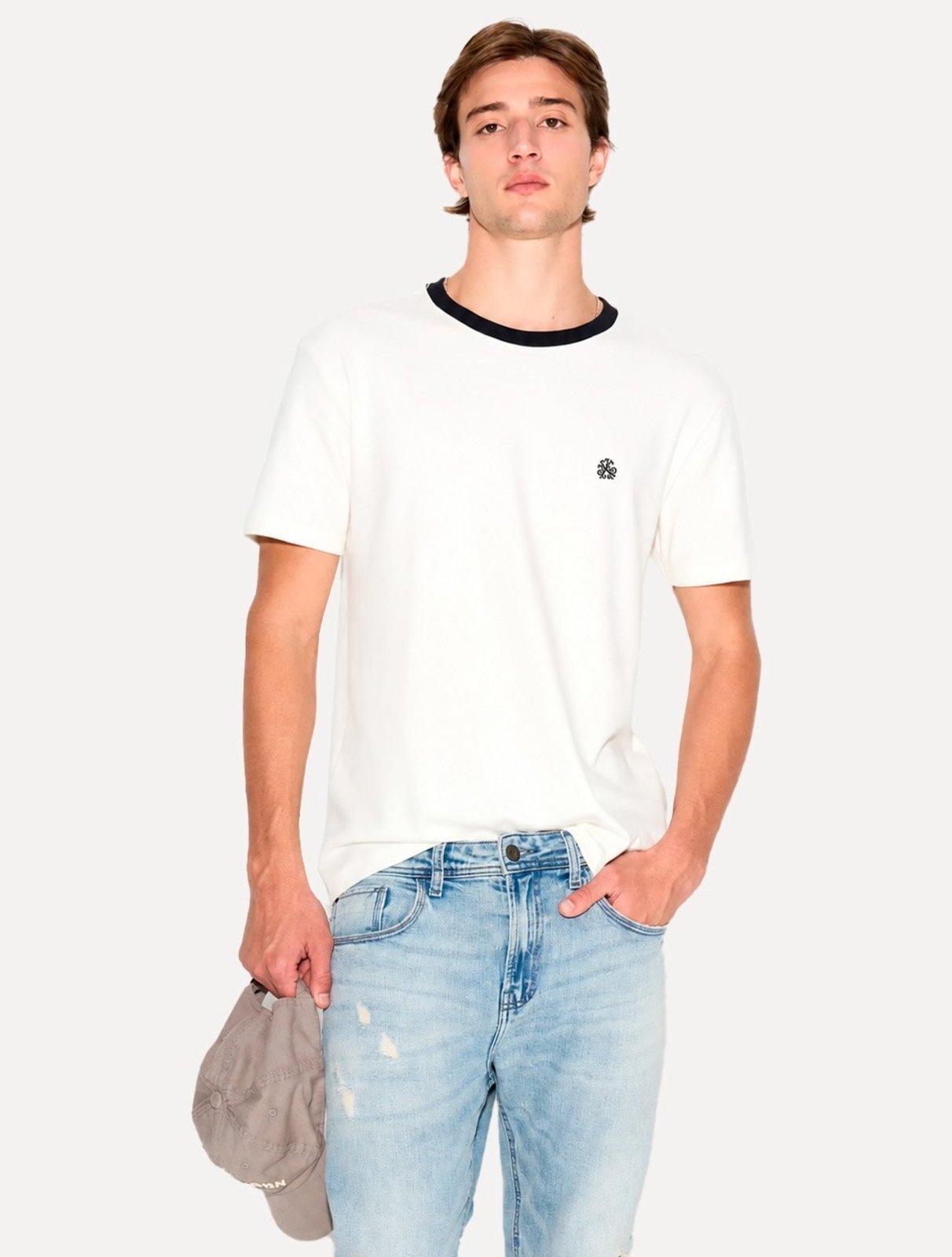 Camiseta John John Masculina Slim Fit Suedine Contrast Off-White