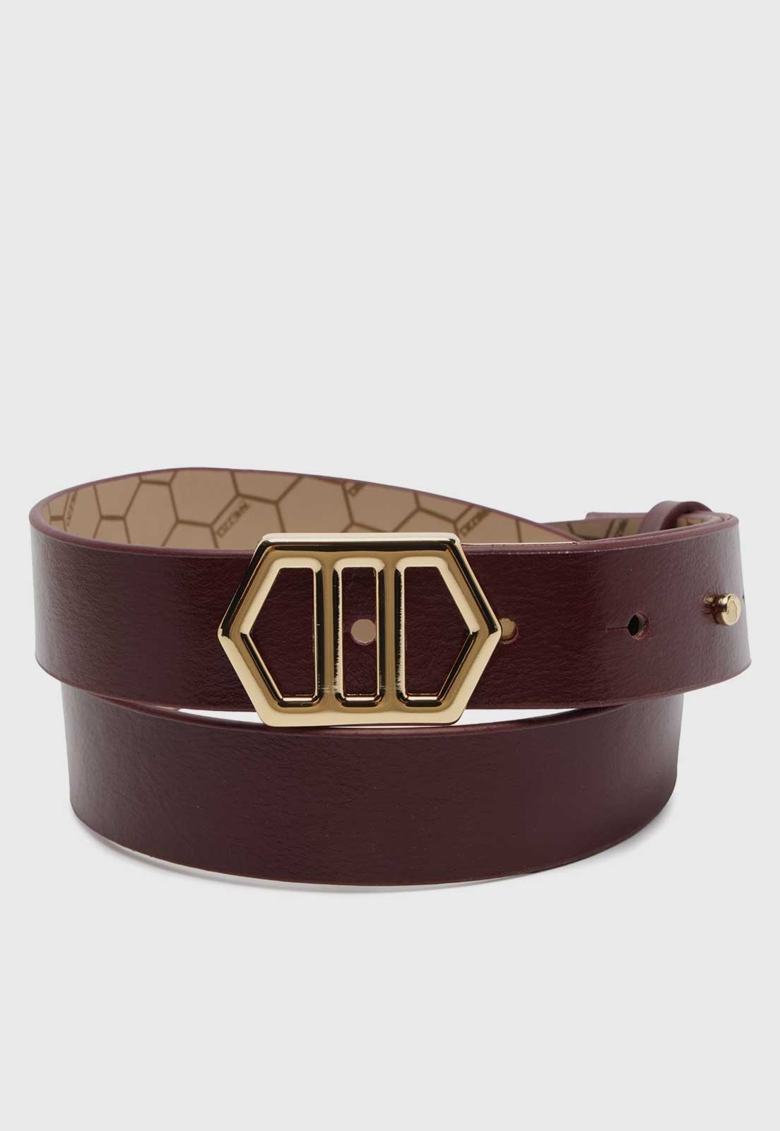 Cinto Feminino Arezzo Couro Fivela Dourada Bordô