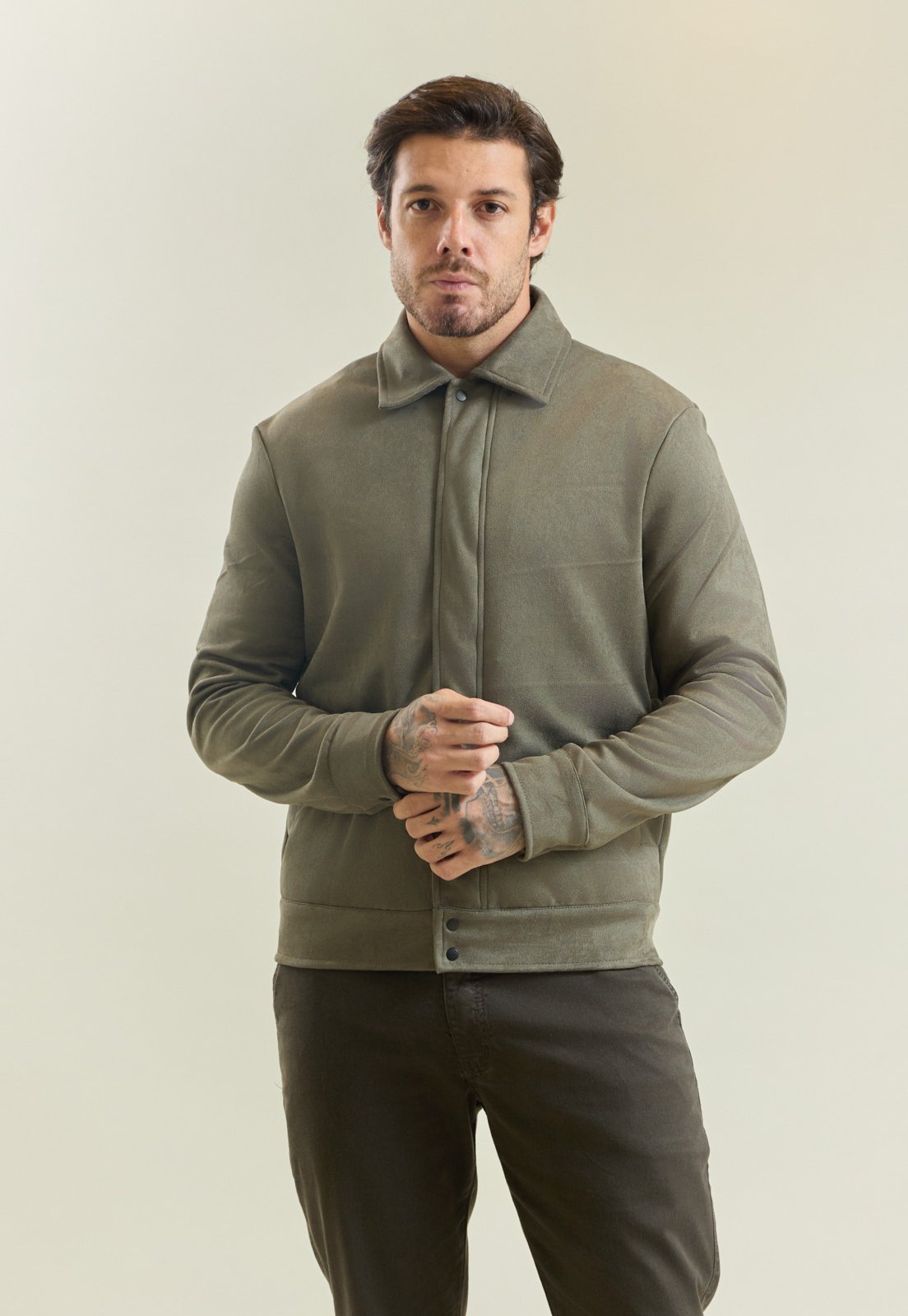 Jaqueta Bomber em Suede Masculina Casual Verde Dialogo