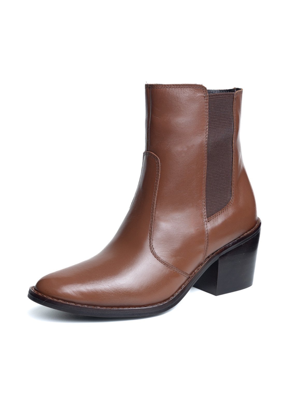 Bota Bico Fino Cano Curto Couro Conhaque Tellini Store