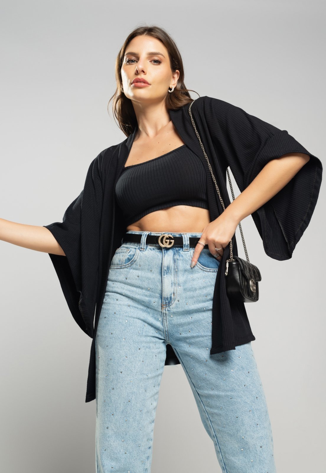 Kimono Salvatore Canelado Preto