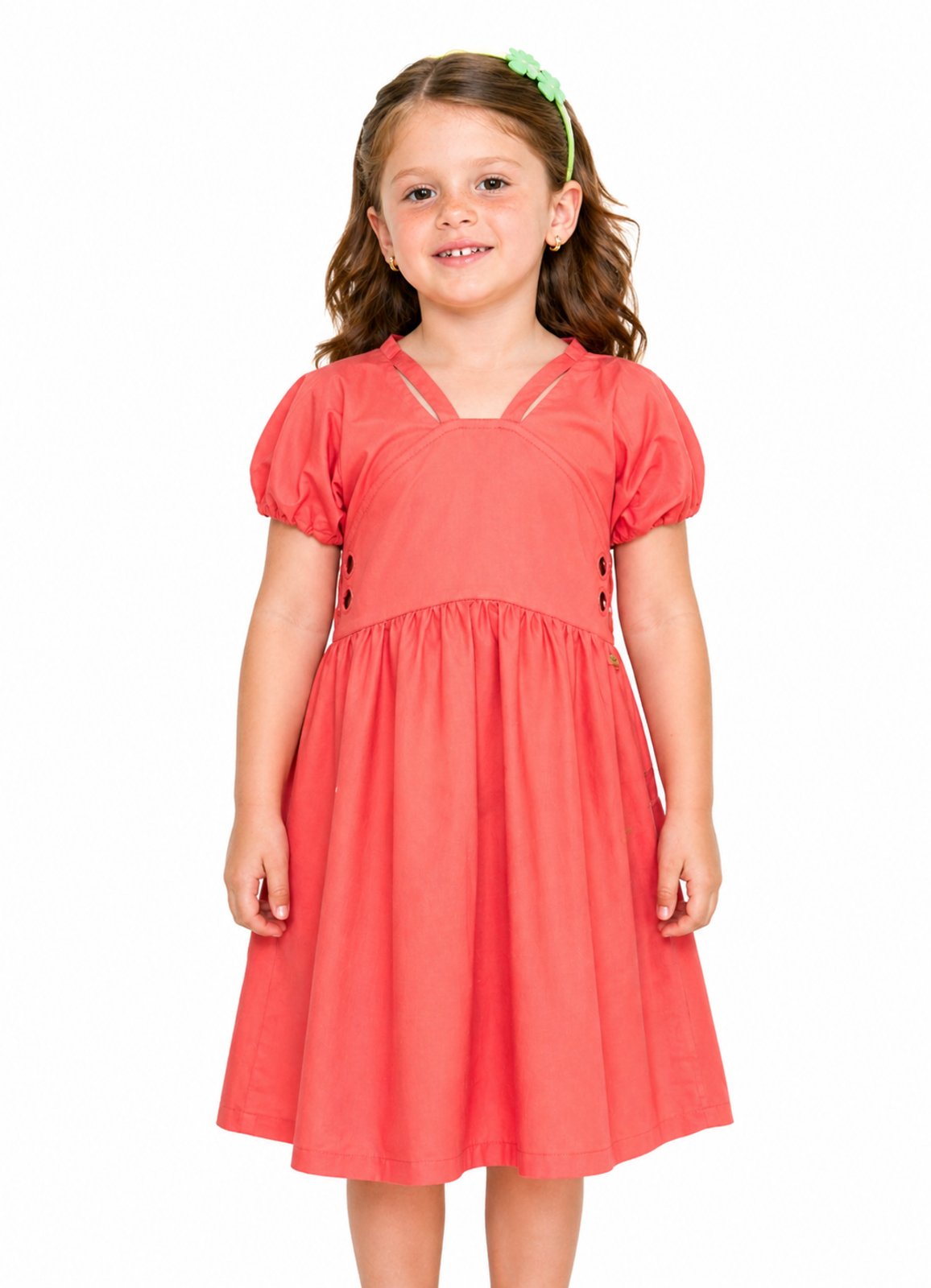 Infantil - Vestido Floral Aurora Detalhe Vazado na Lateral Rosa