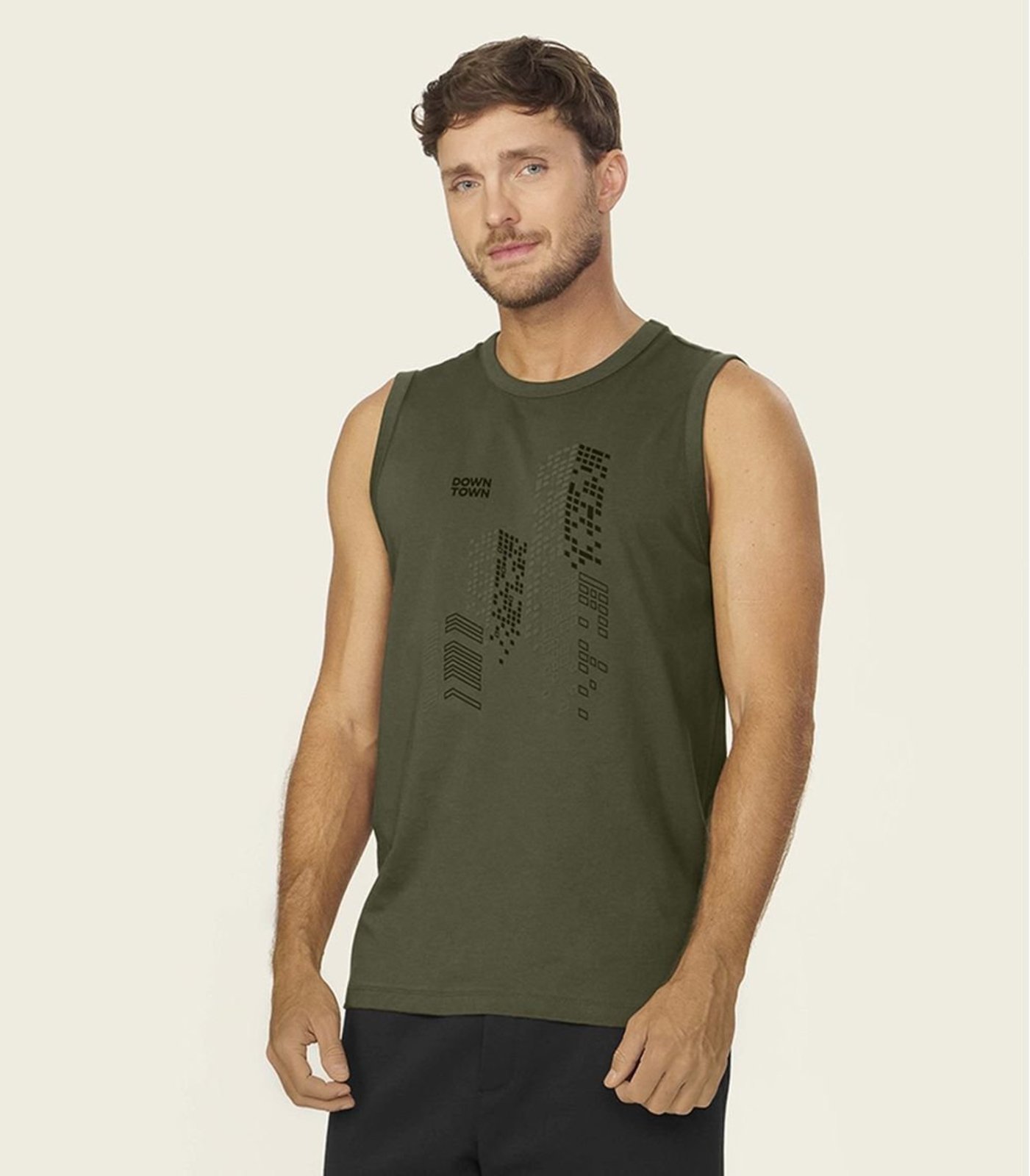 Regata Masculina Meia Malha Com Estampa Diametro Verde