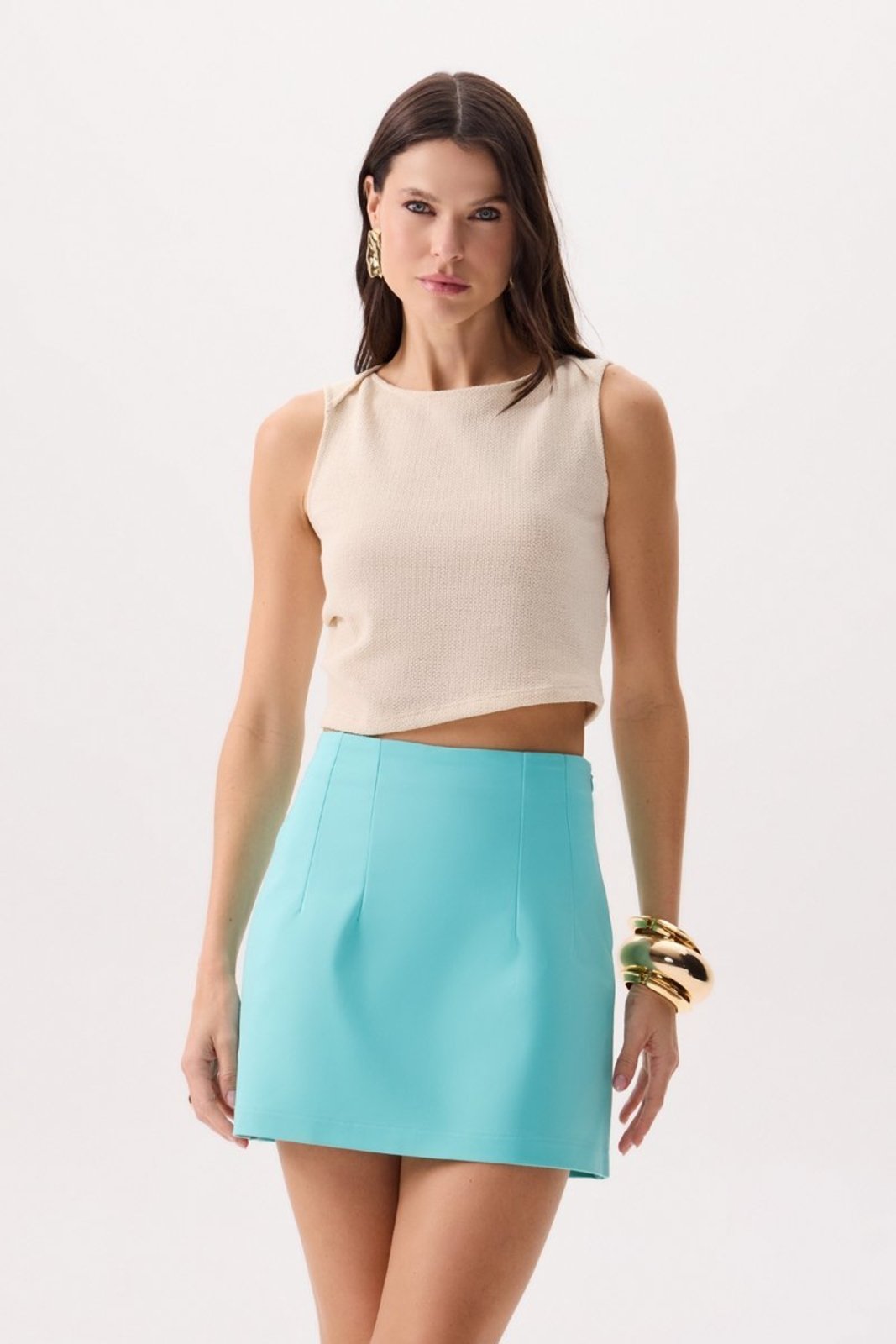 Top Feminino Cropped de Alfaiataria Texturizado Flor de Lis