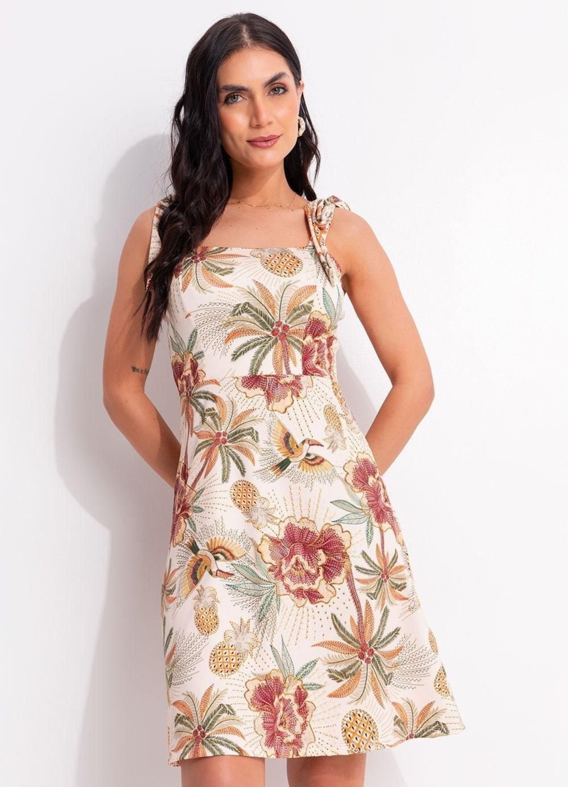 Vestido Em Malha Fria Quintess Sol Tropical