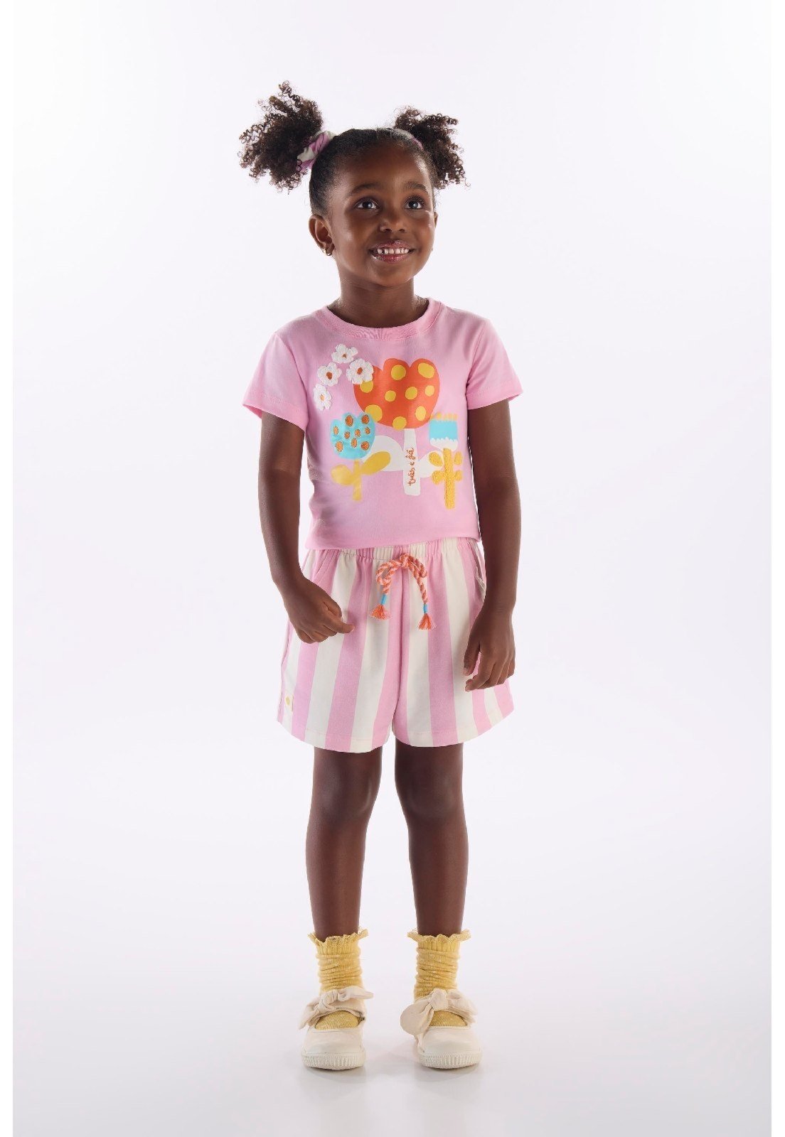Infantil - Conjunto Menina com Blusa e Short Três e Já Rosa