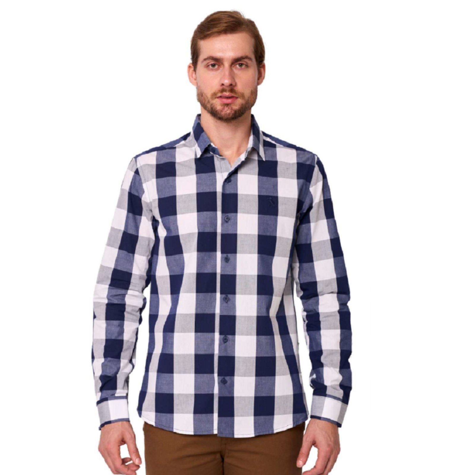 Camisa Adulto Xadrez Slim Original Amil Exclusivo Azul