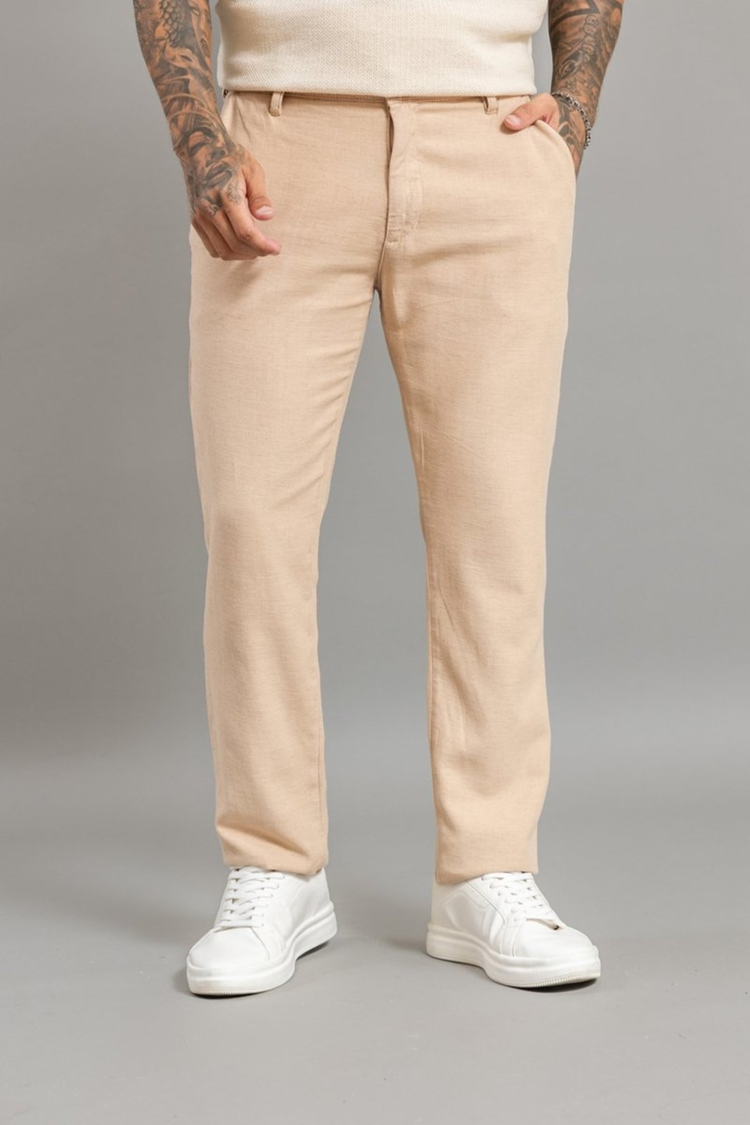 Calça de Sarja Masculina Sport Fino com Linho Dialogo Bege