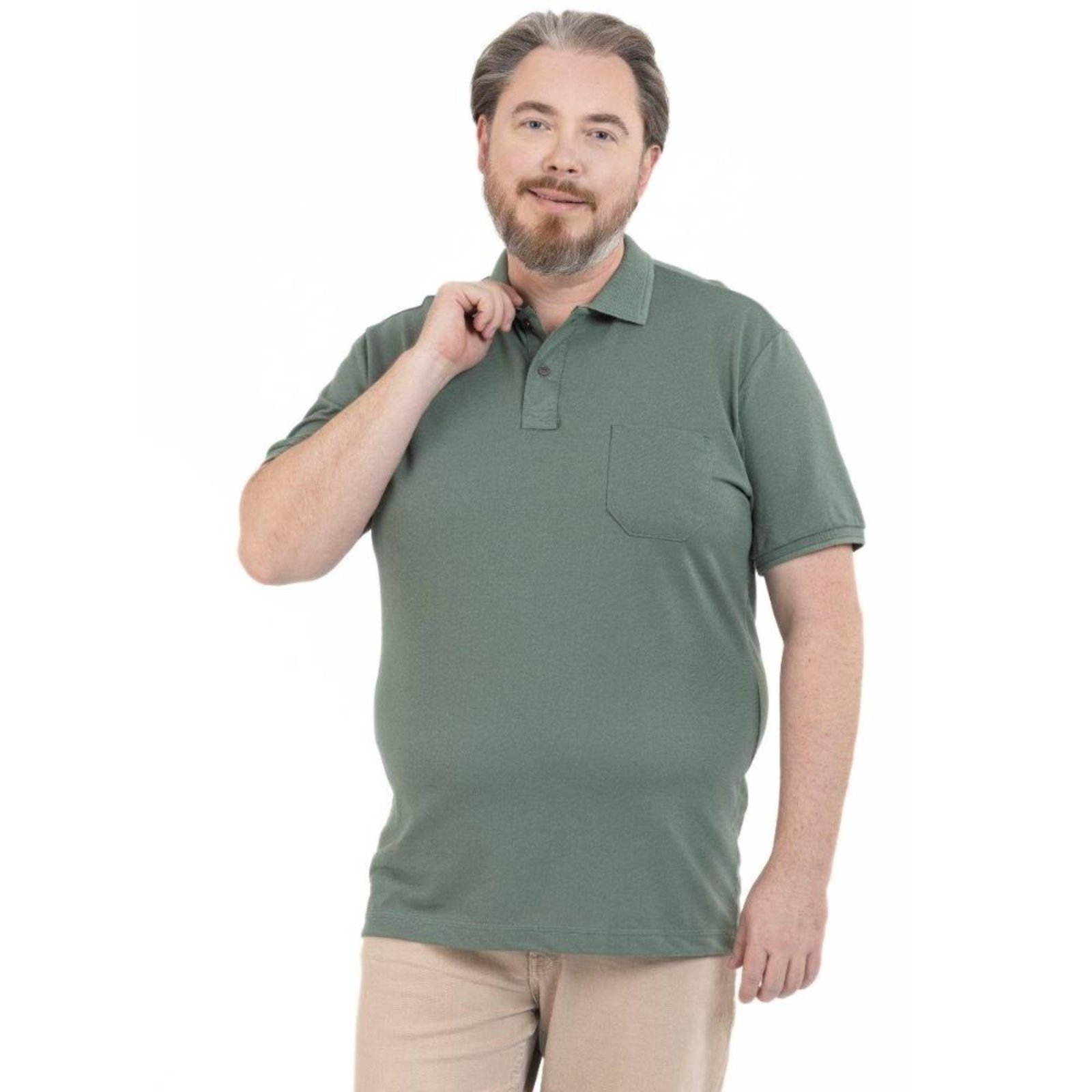 Camisa Polo Masculina Plus Size Pique Algodão com Bolso