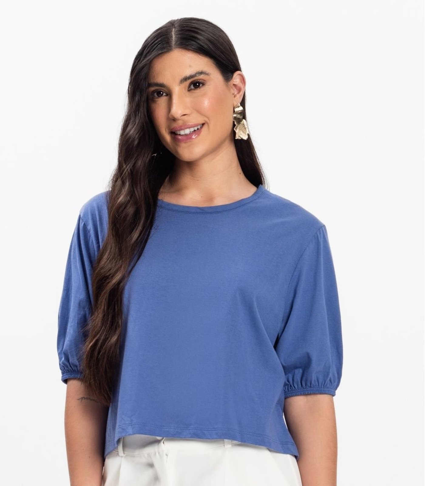 Vista 3 Blusa Manga Camponesa Feminina Rovitex azul Rovitex azul