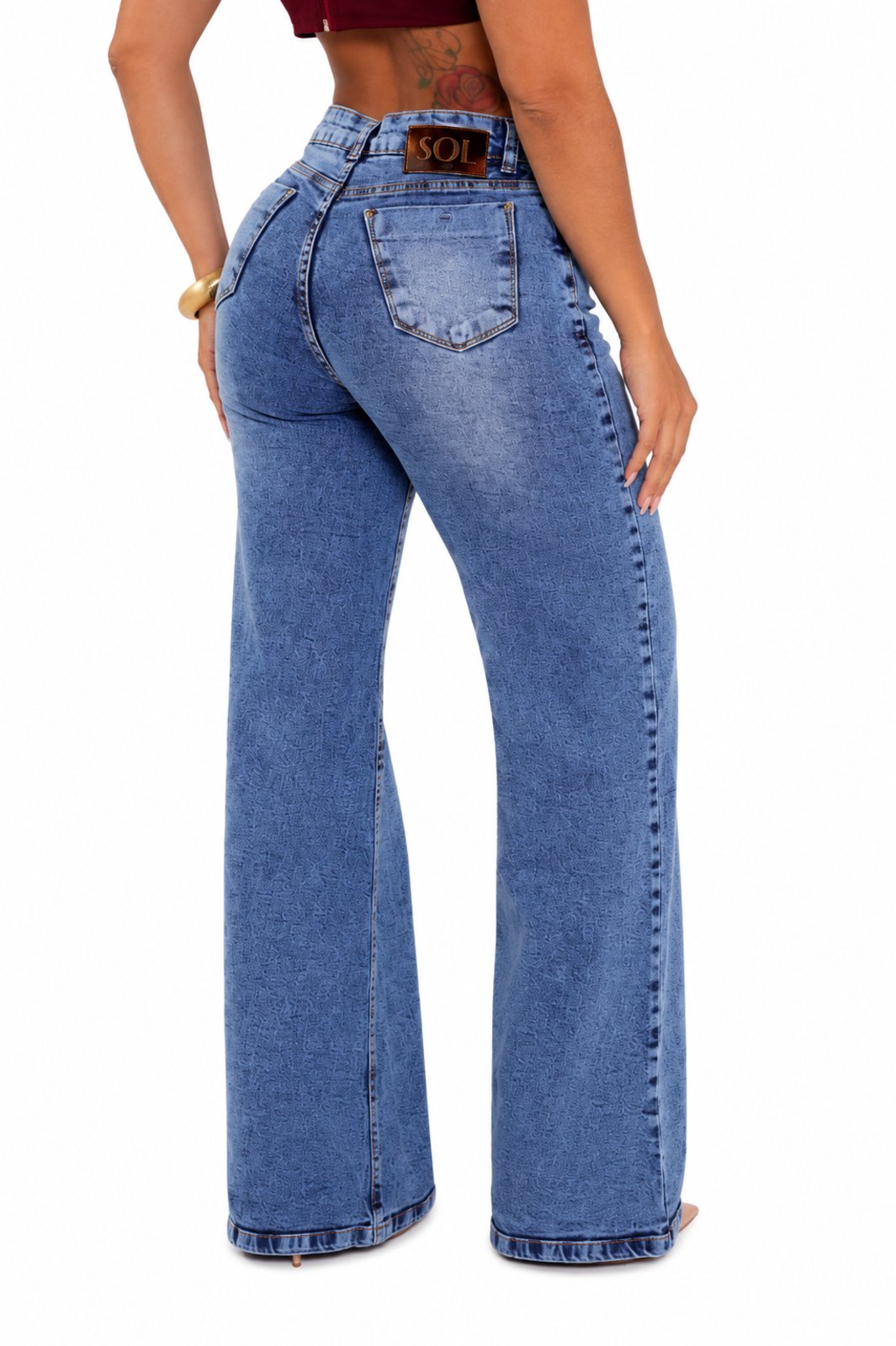 Calça Jeans Wide Leg Feminina Cintura Alta Premium Jeans Médio