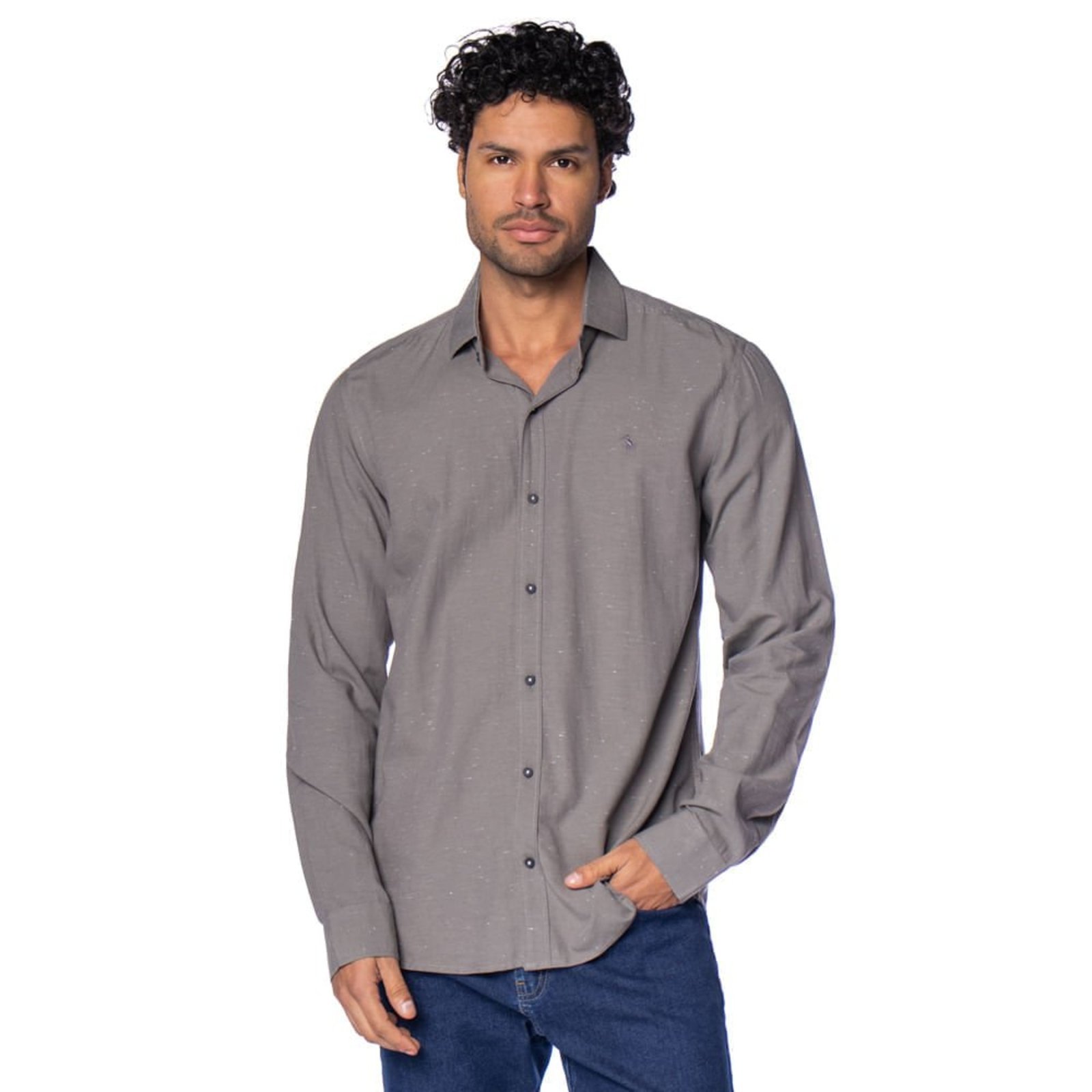 Camisa Masculina Amil Manga Longa Slim Viscose Cinza