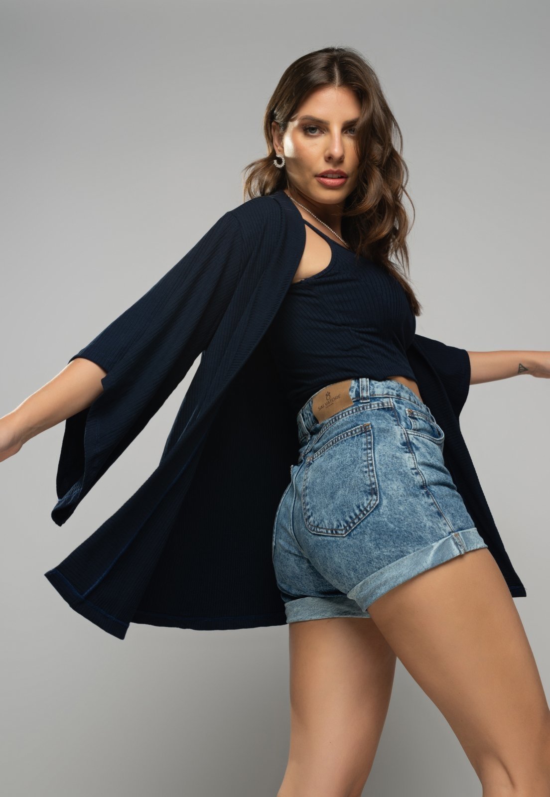 Kimono Salvatore Canelado Azul Marinho