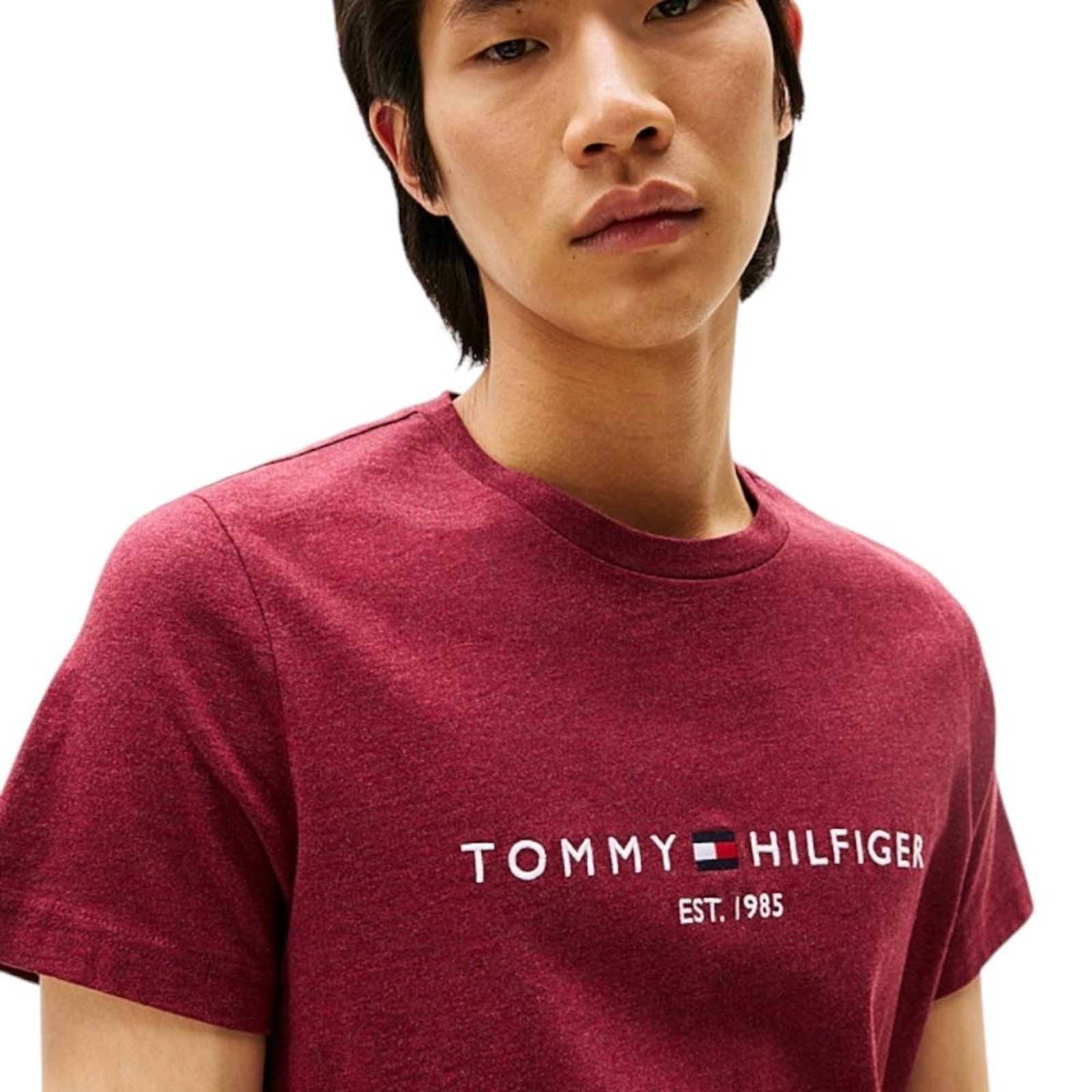 Vista 3 Camiseta Tommy Hilfiger Logo Tee Masculina Bordô vermelho Tommy Hilfiger vermelho