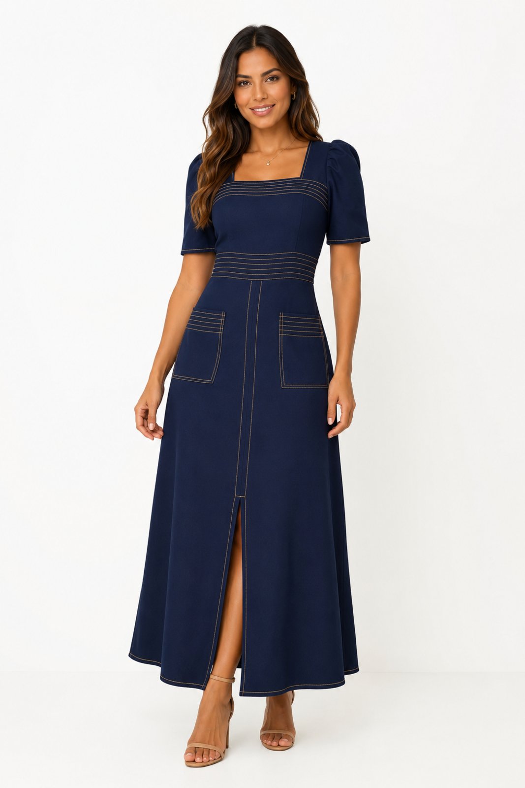 Vestido Longo D Bell Outlet Azul Marinho