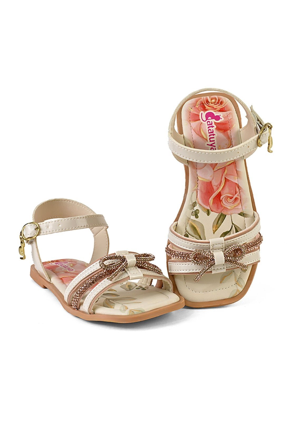 Infantil – Sandália Feminina Rasteirinha Brilho Laço Off White Mzkid
