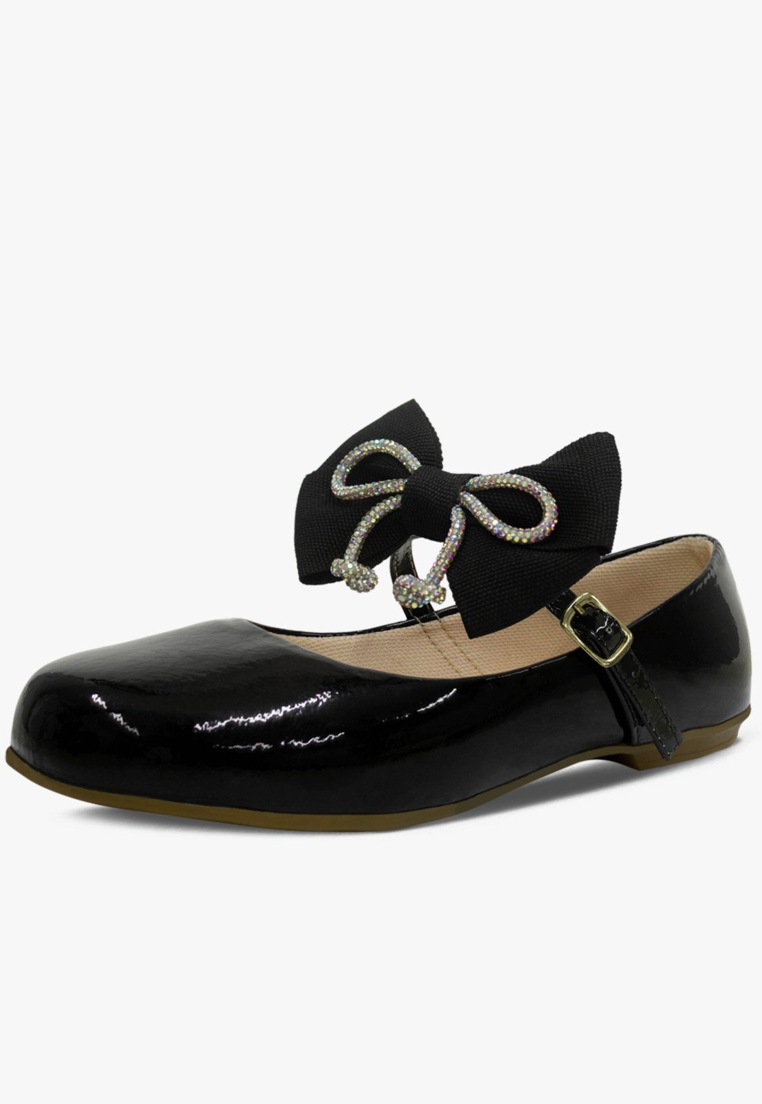 Infantil – Sapatilha com Presilha Pópidi Menina Laço Gorgurao Brilho Preto
