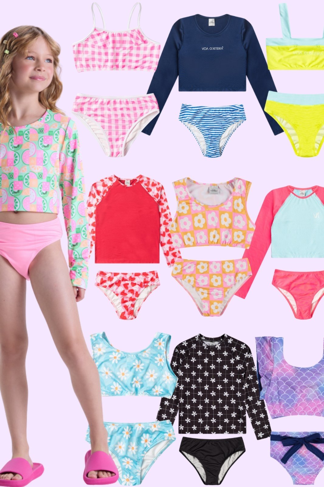 Kit Sortido 6 Peças de Roupas Infantis Menina Moda Praia- 3 Tops + 3 Calcinhas