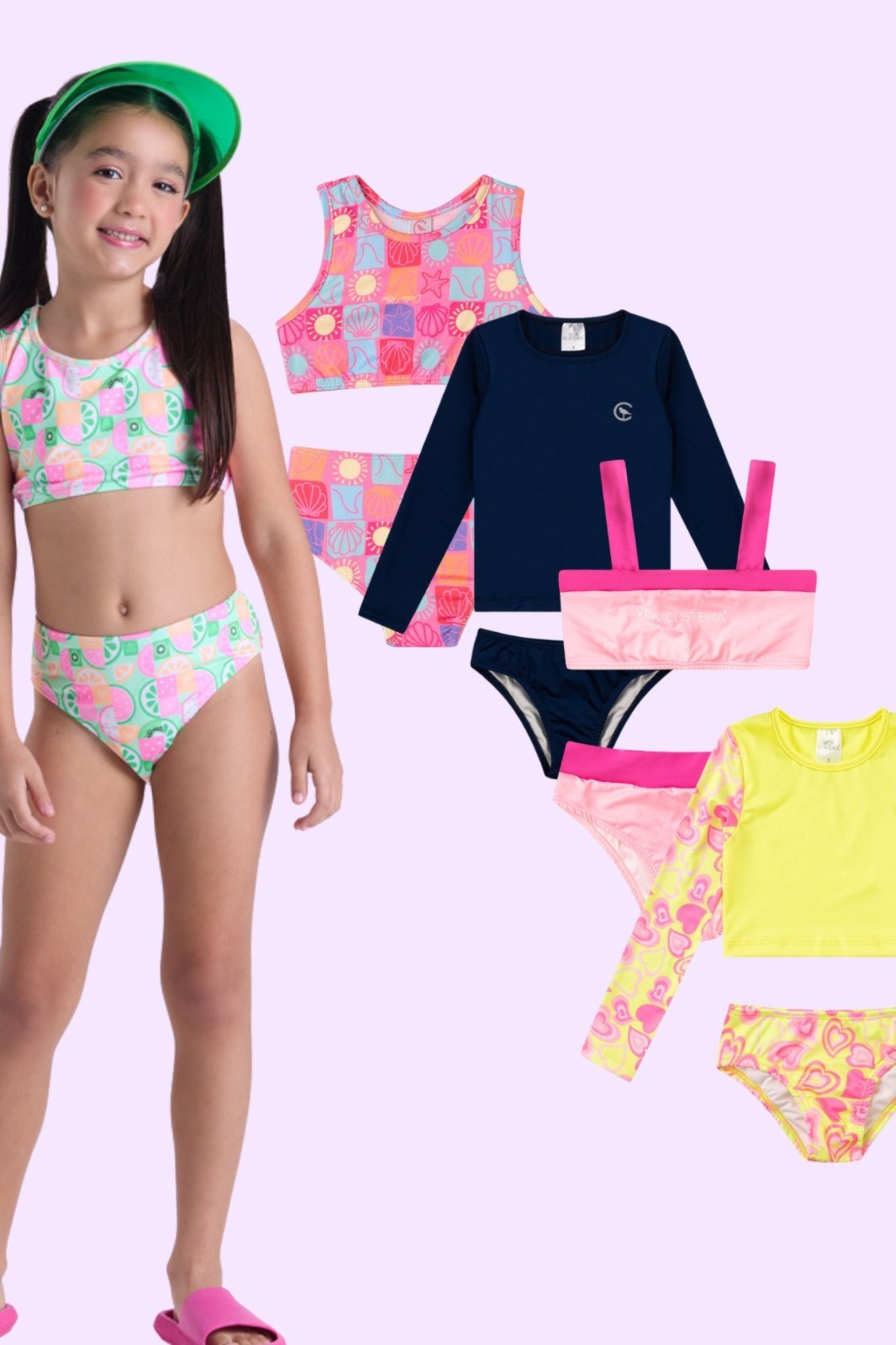 Vista 3 Kit Sortido 6 Peças de Roupas Infantis Menina Moda Praia Tops + Calcinhas VIDA COSTEIRA multicolorido VIDA COSTEIRA multicolorido