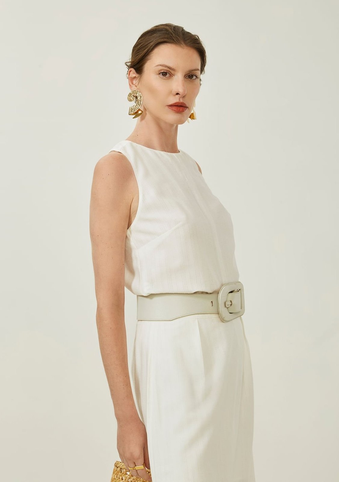 Regata Maria Valentina Solta Decote Careca Padrão Off-white