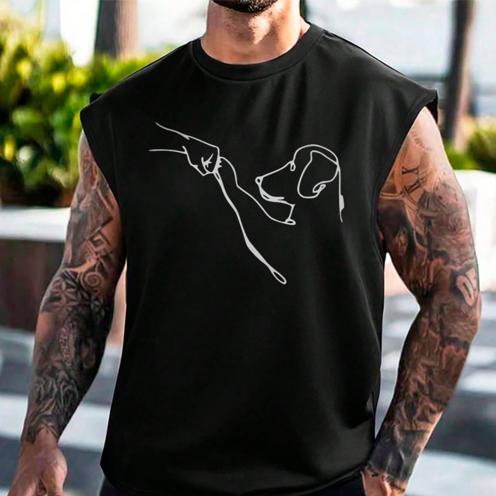 Camiseta Regata Machão Cachorro Dog Lovers Estilo Minimalista Preto
