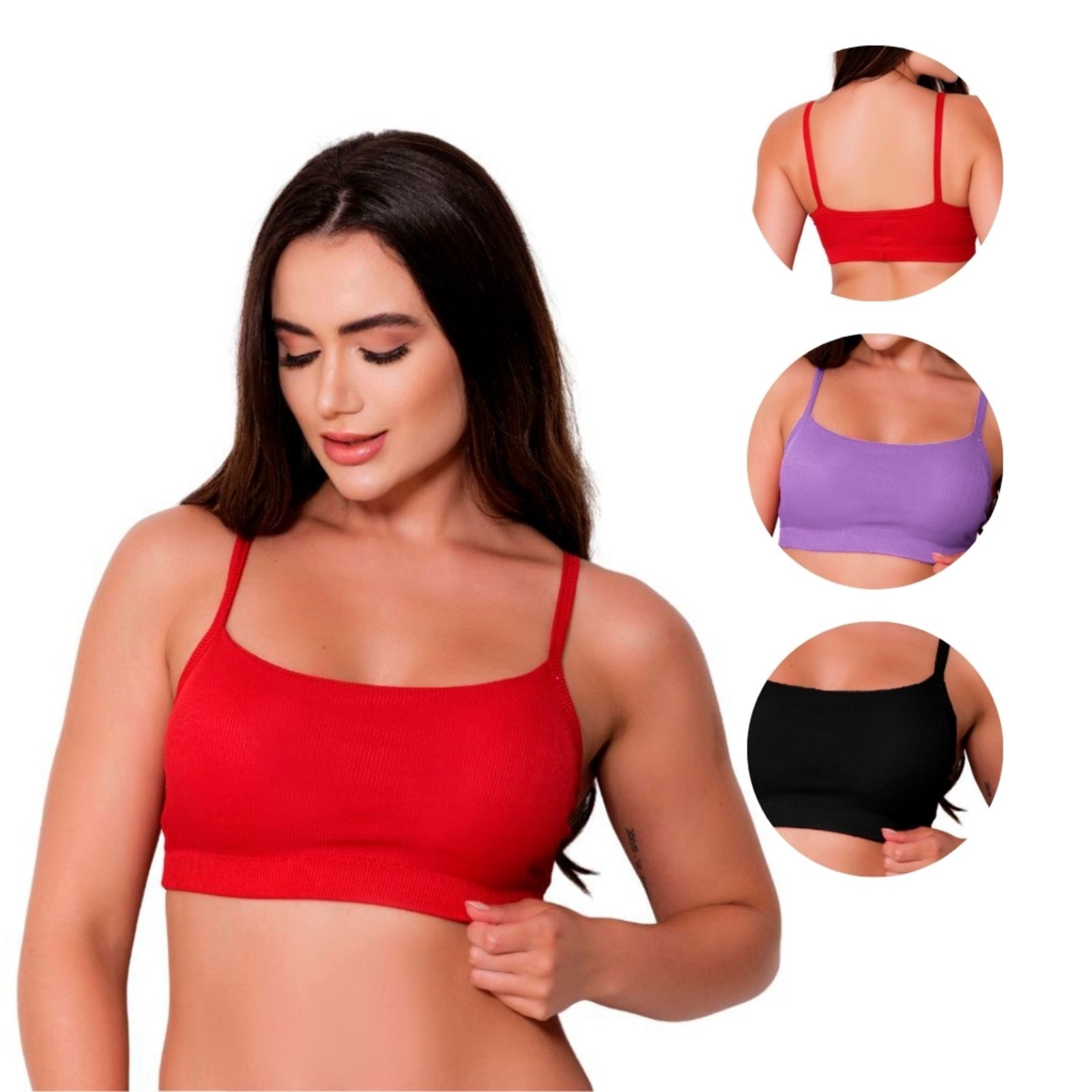 Kit 2 Tops Canelados Gabi Lingerie Com Bojo Removível Confortáveis Cropped Algodão Lingerie Elegante Multicolorido