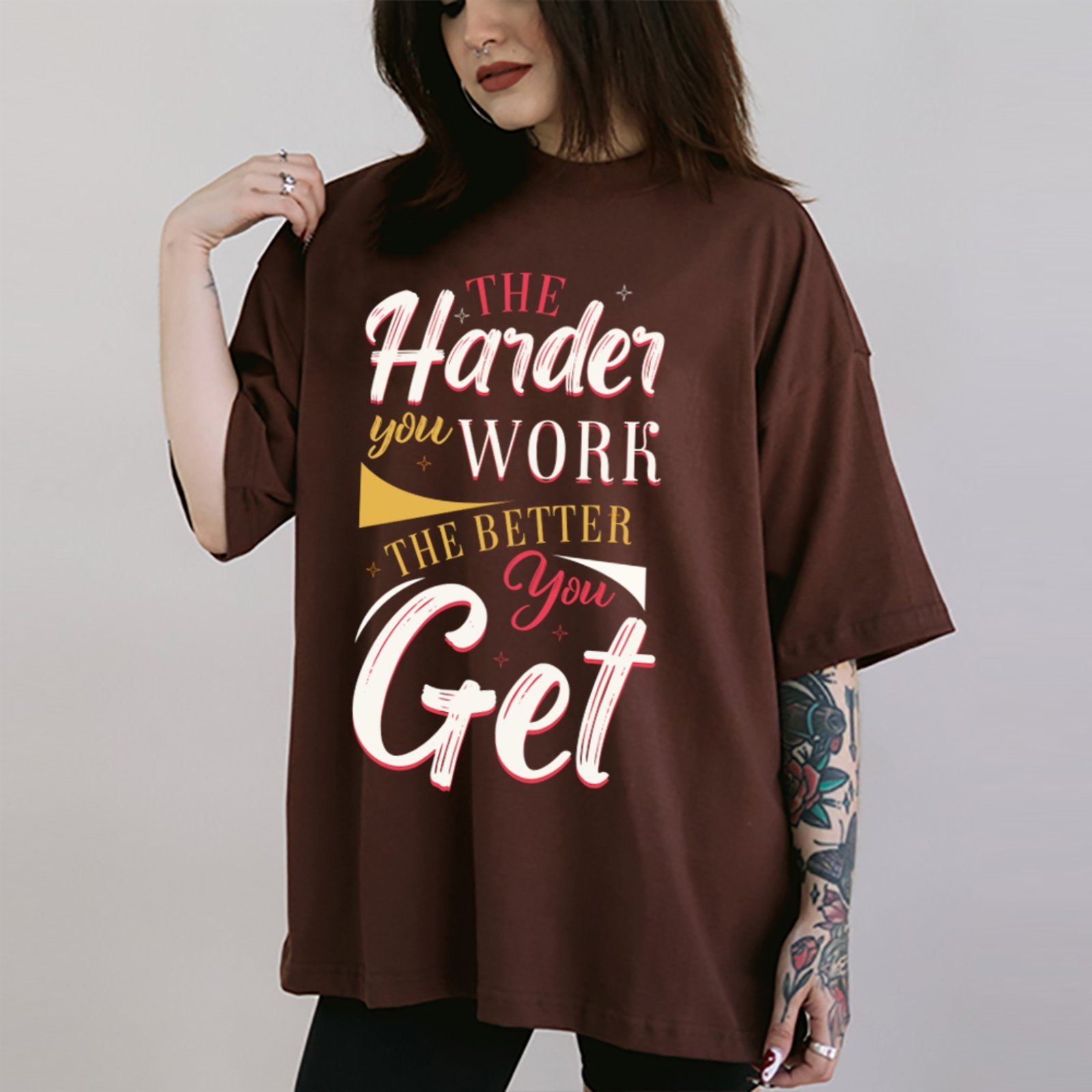 Vista 2 Camiseta Ousy Trabalho e Sucesso Oversized Feminina branco branco