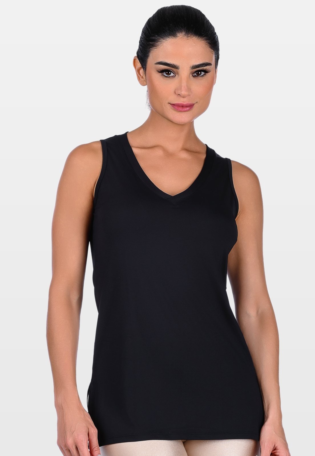Blusa Fitness Regata Decote V NewTrip Summer Soul Com Fenda Preta